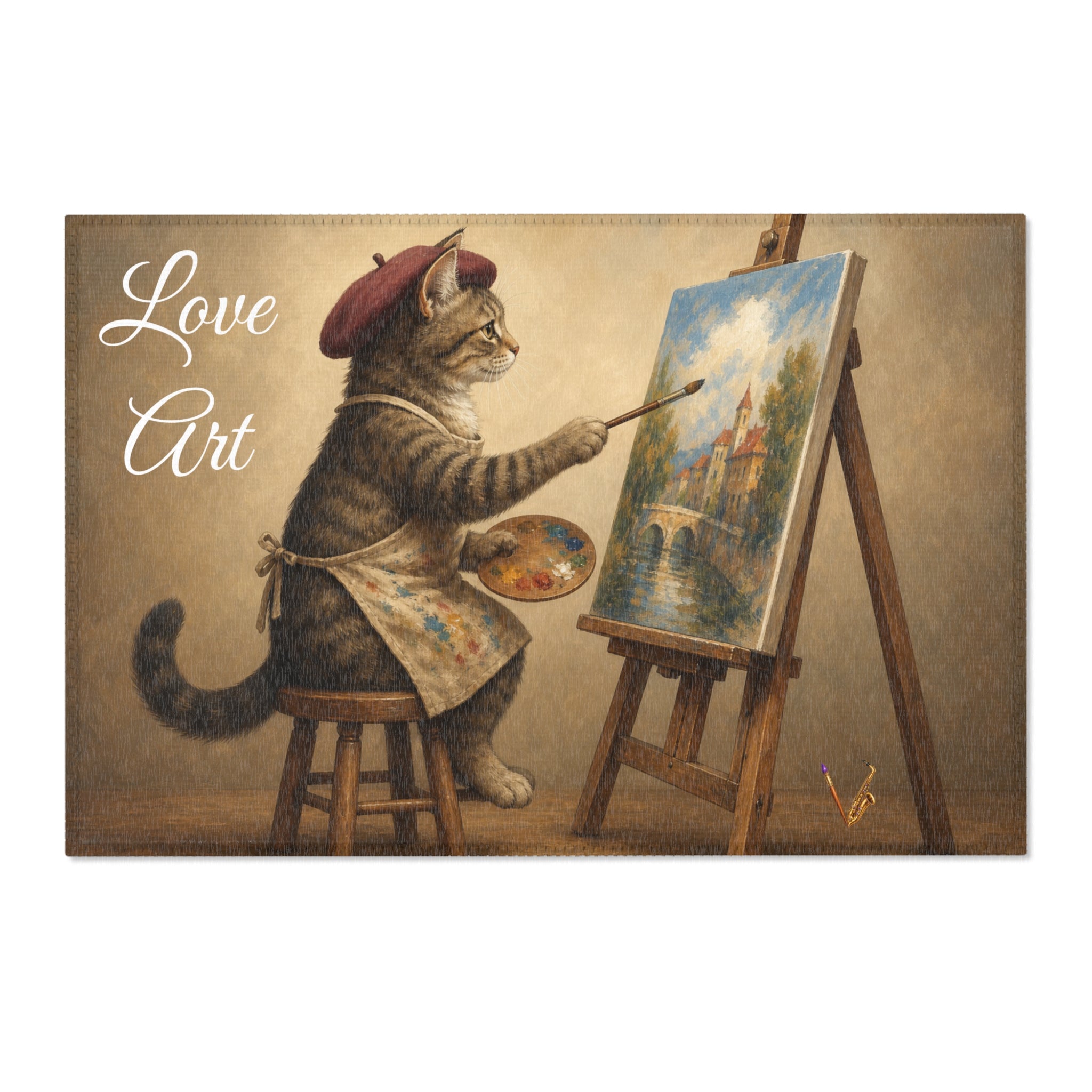 Love Art painting cat chenille area rug