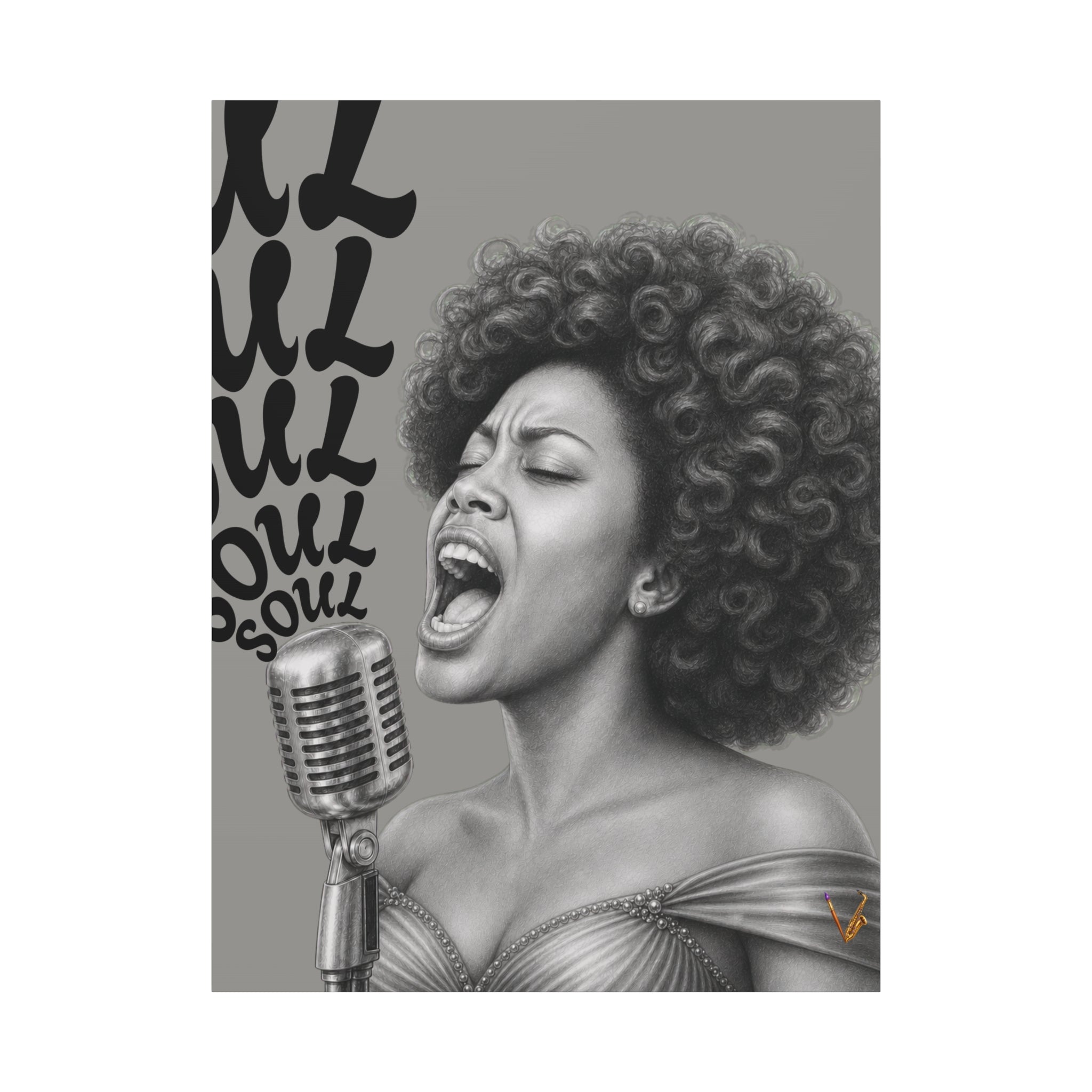 Female soul singer monochrome matte canvas wall art