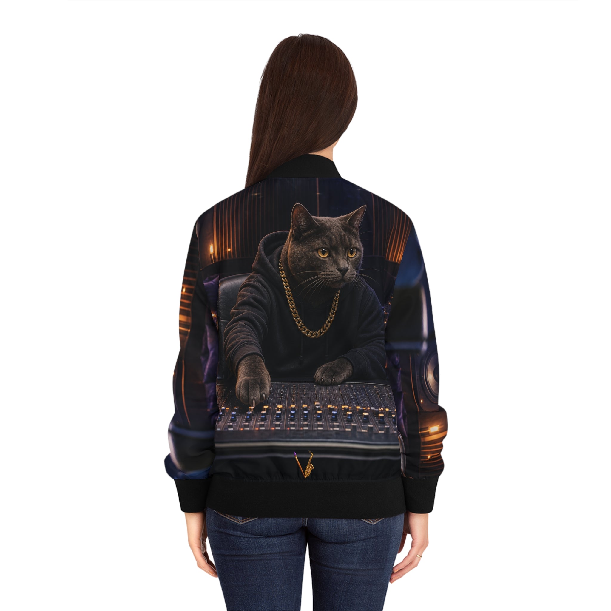 Women’s Studio Cat Music Producer Bomber Jacket – product image 5