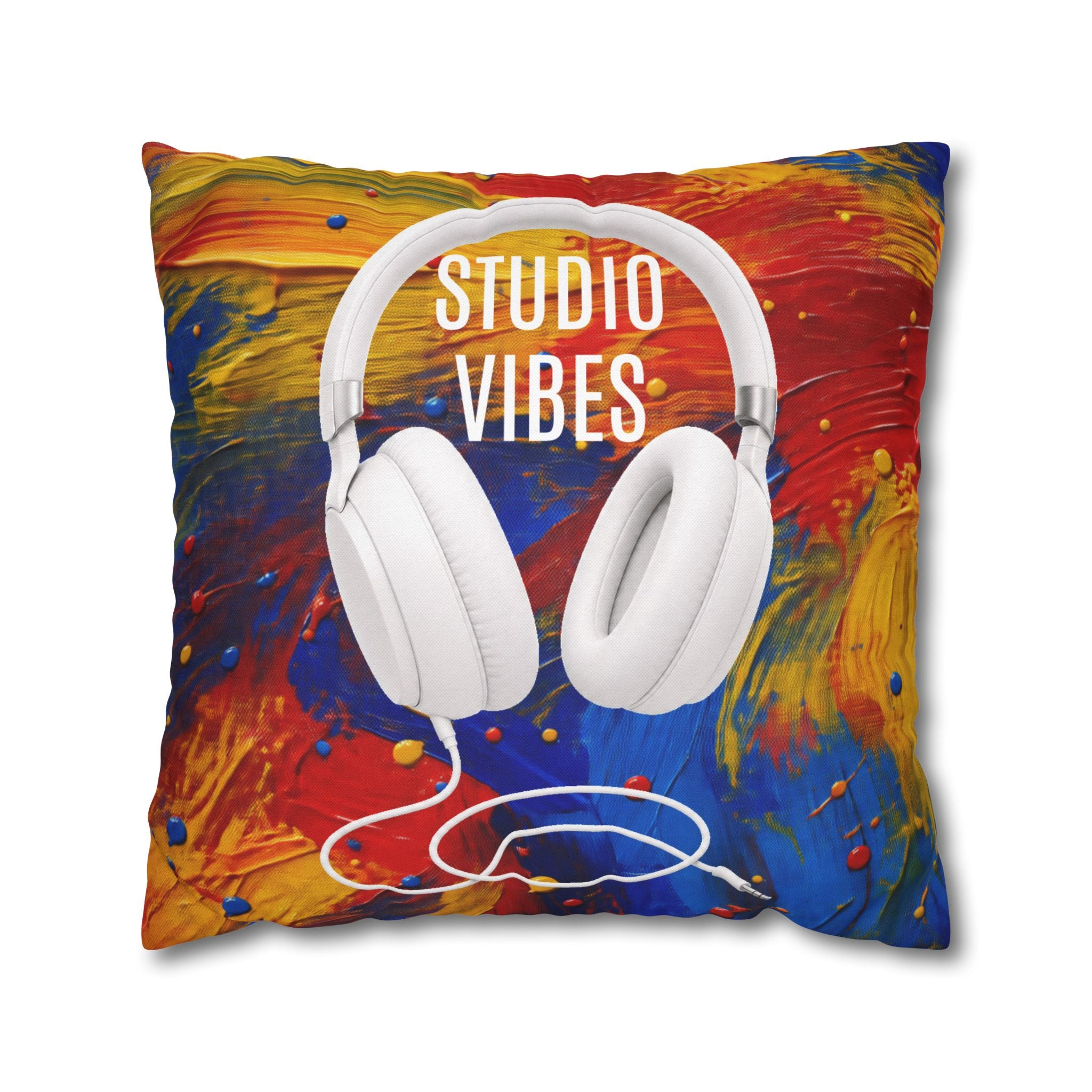 Studio Vibes colorful headphone throw pillow cover