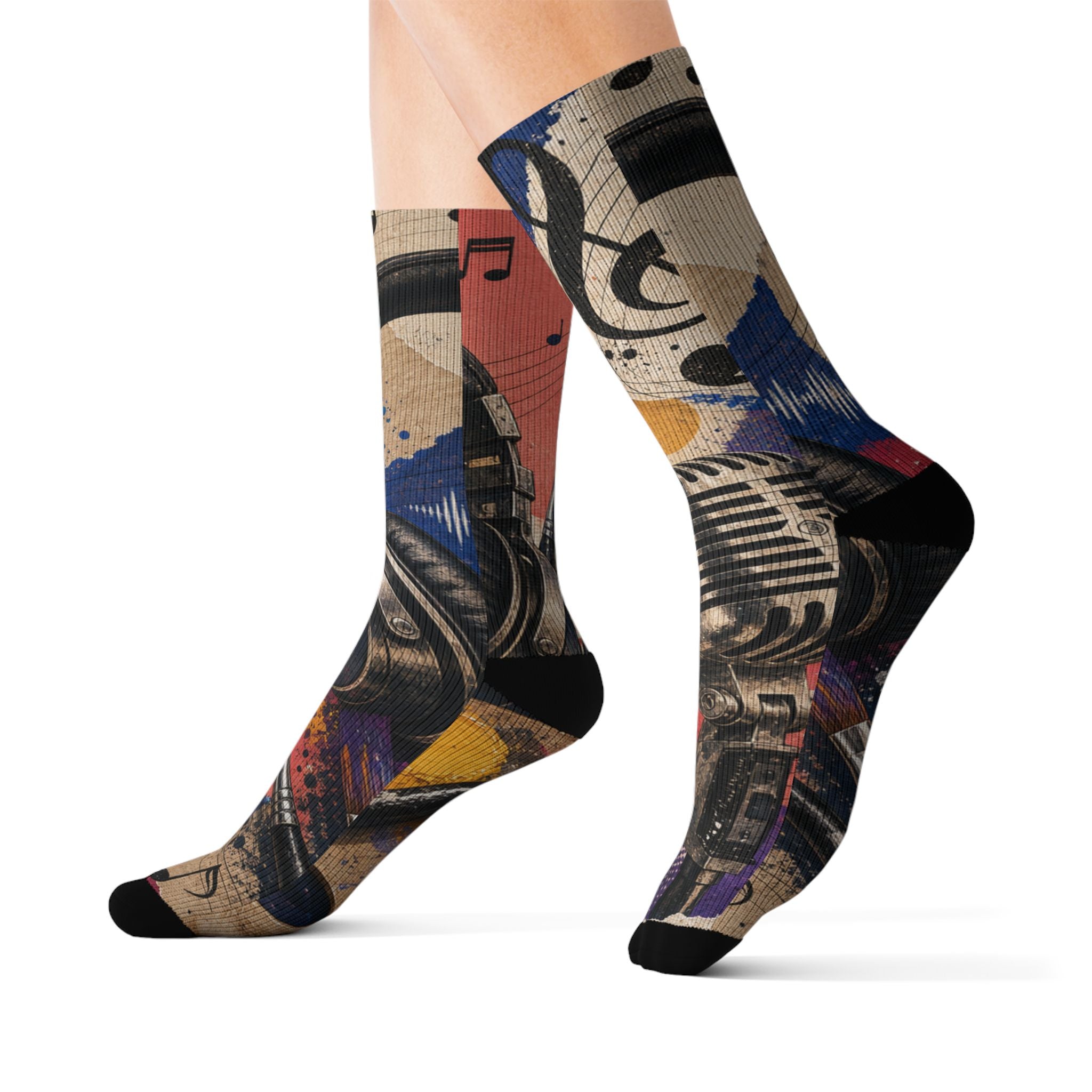 Art and music collage cushioned crew socks