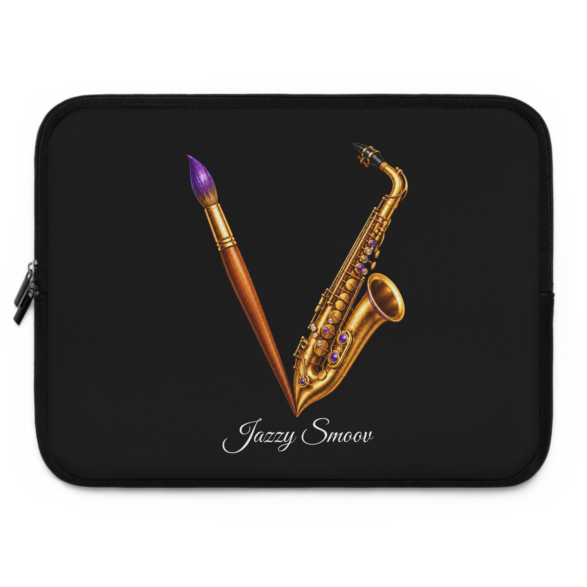 Jazzy Groove black saxophone art laptop sleeve