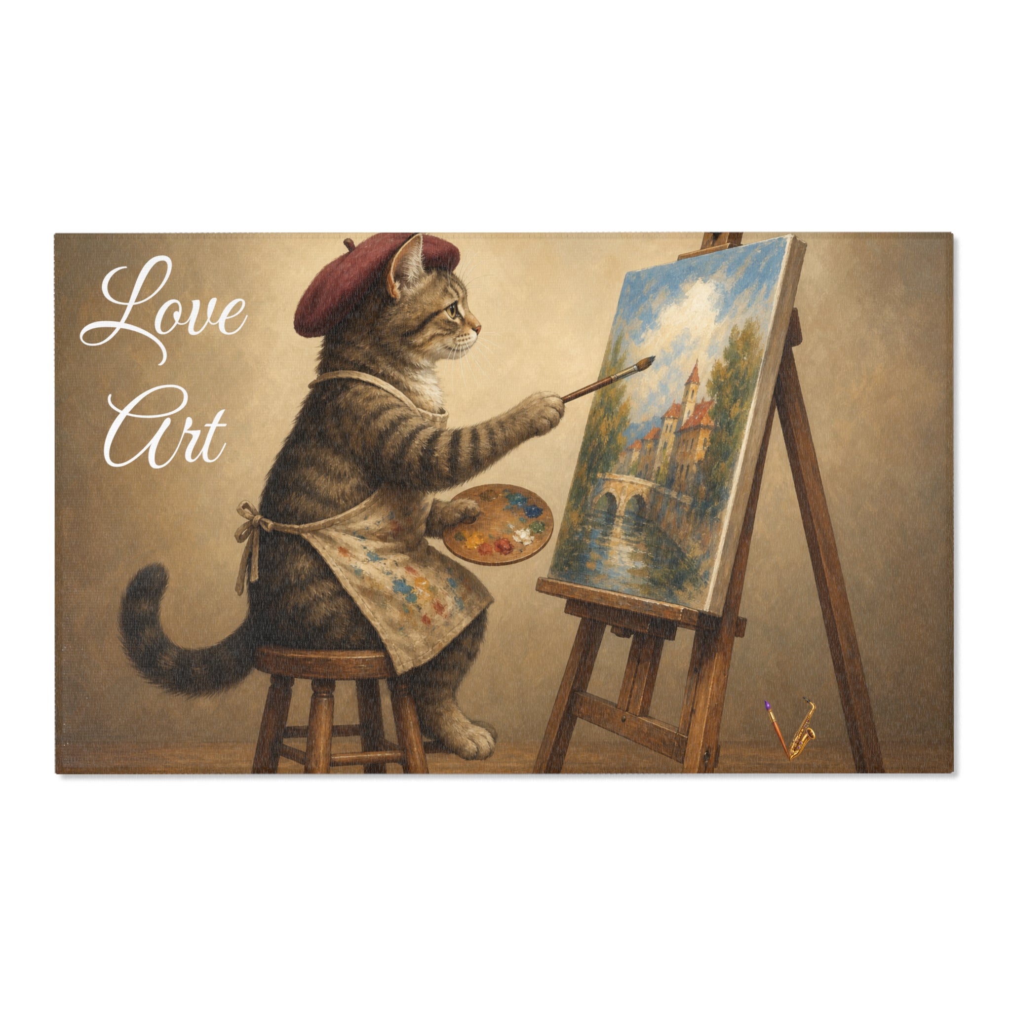 Love Art painting cat chenille area rug