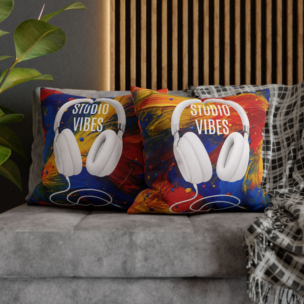 Studio Vibes colorful headphone throw pillow cover