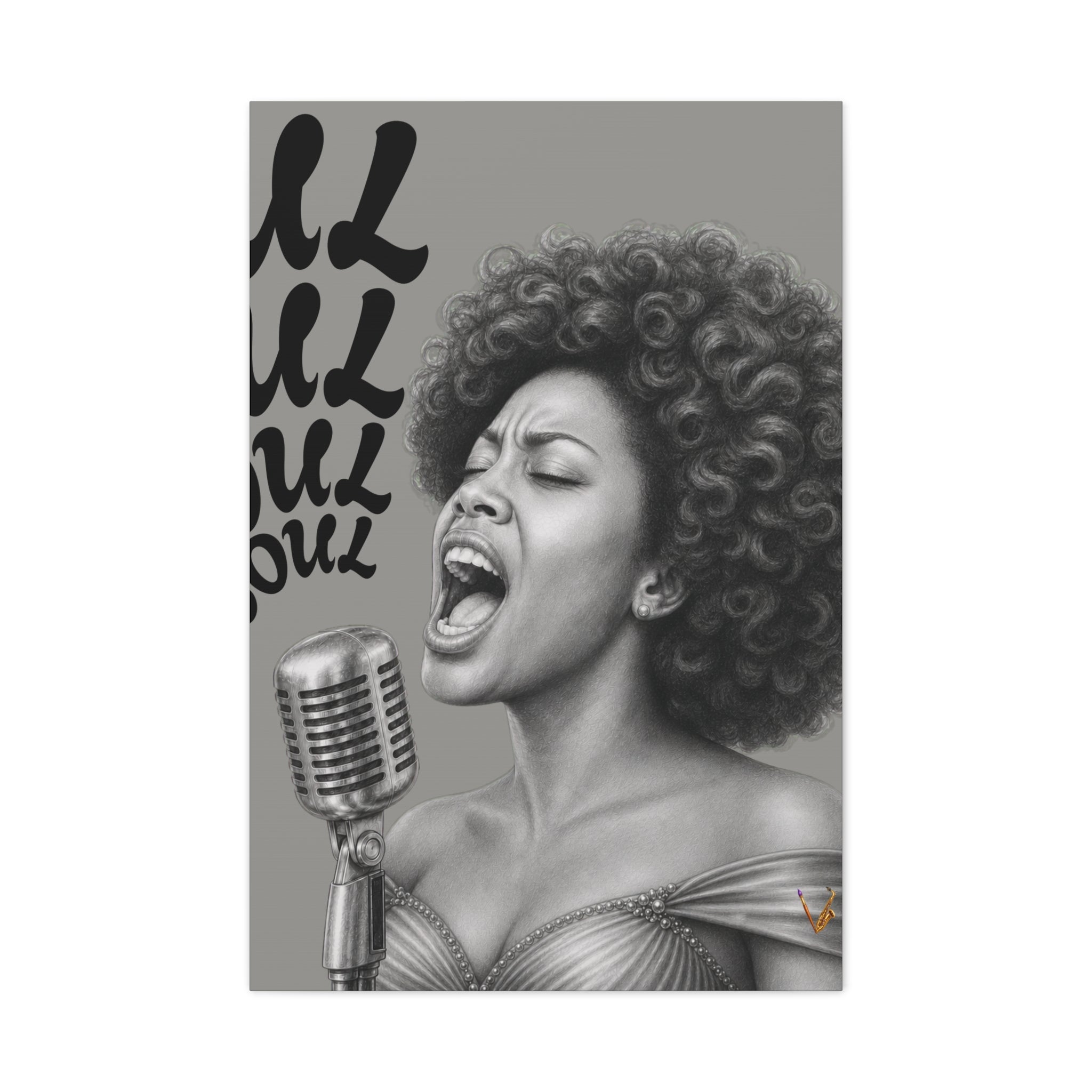 Female soul singer monochrome matte canvas wall art