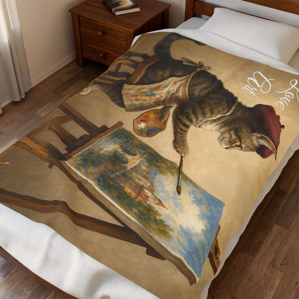 Love Art painter cat velveteen plush blanket