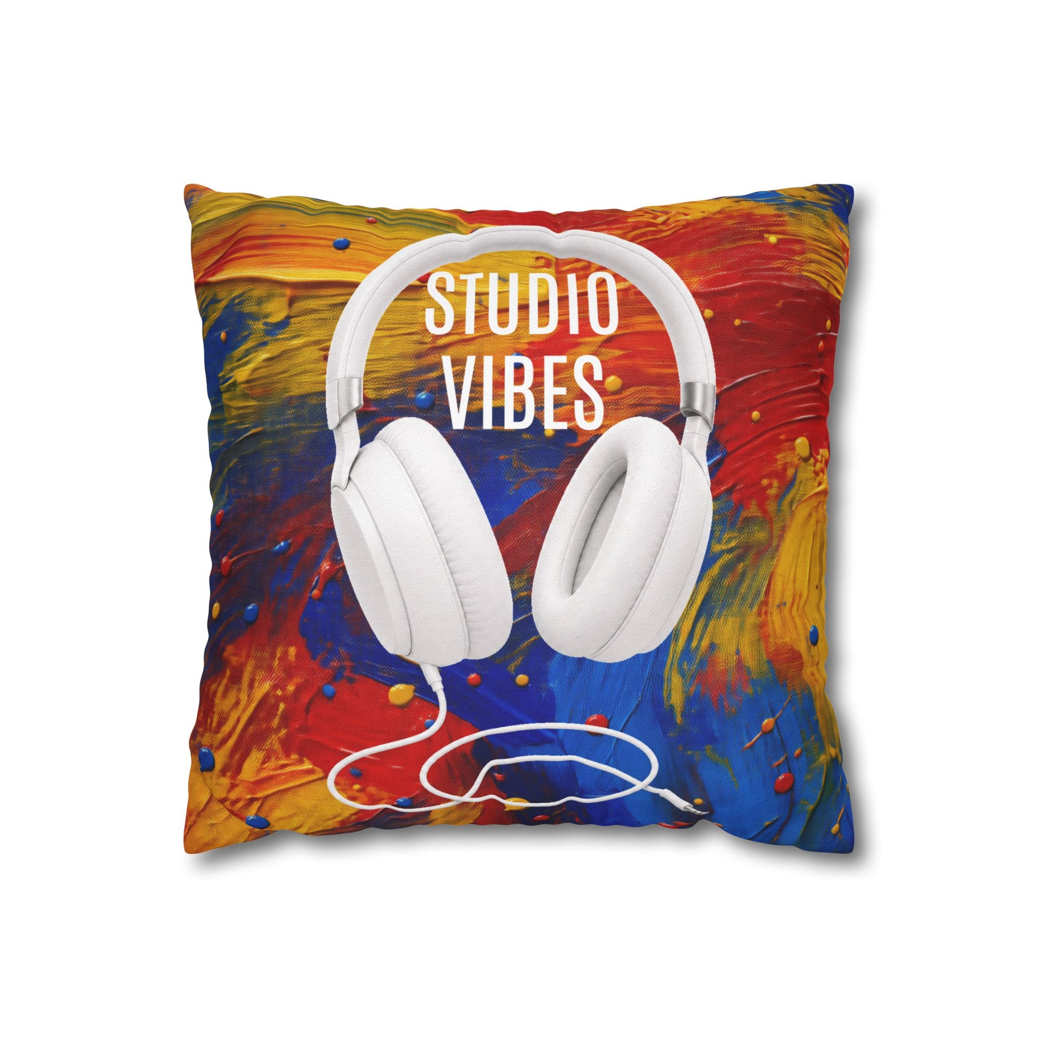 Studio Vibes colorful headphone throw pillow cover