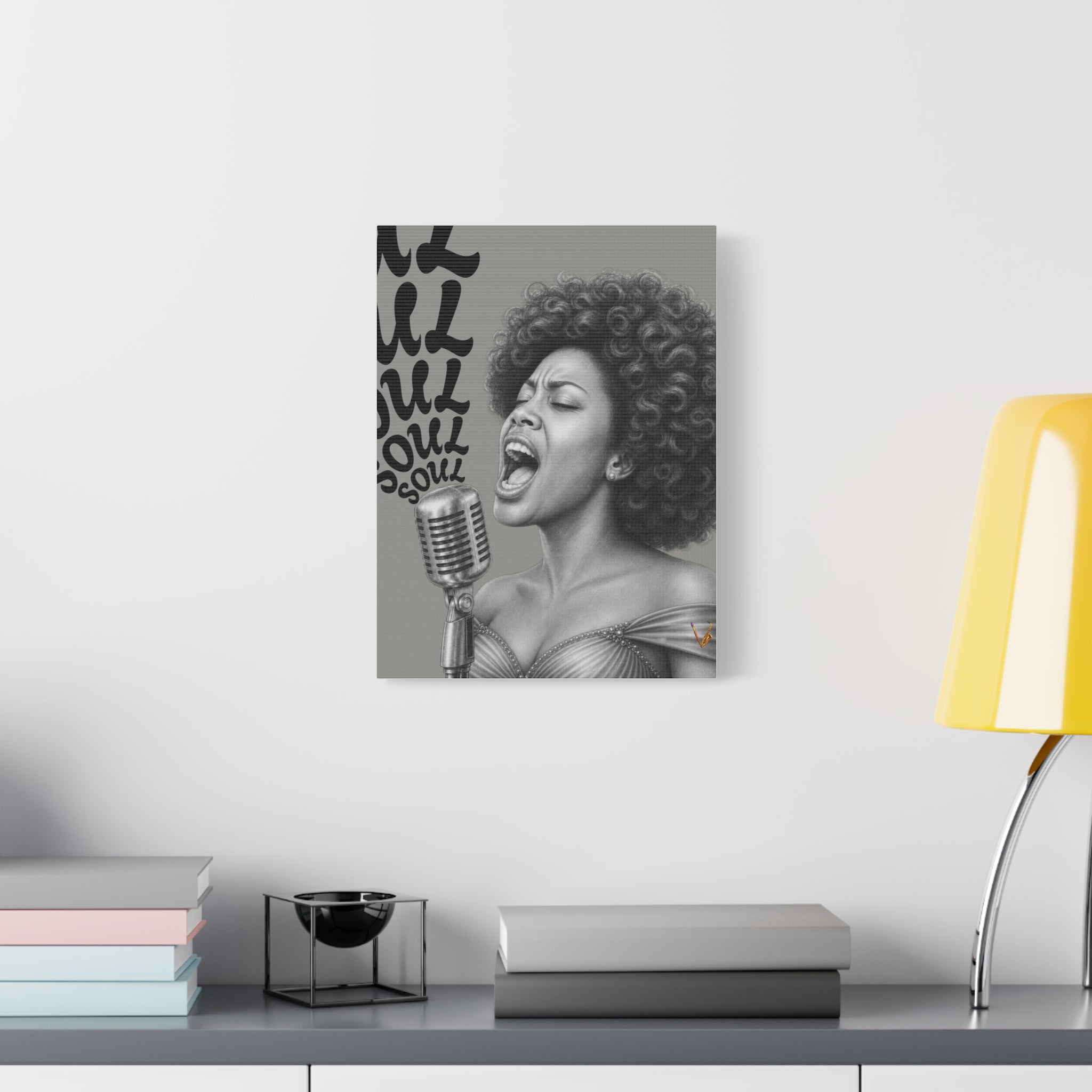 Female soul singer monochrome matte canvas wall art