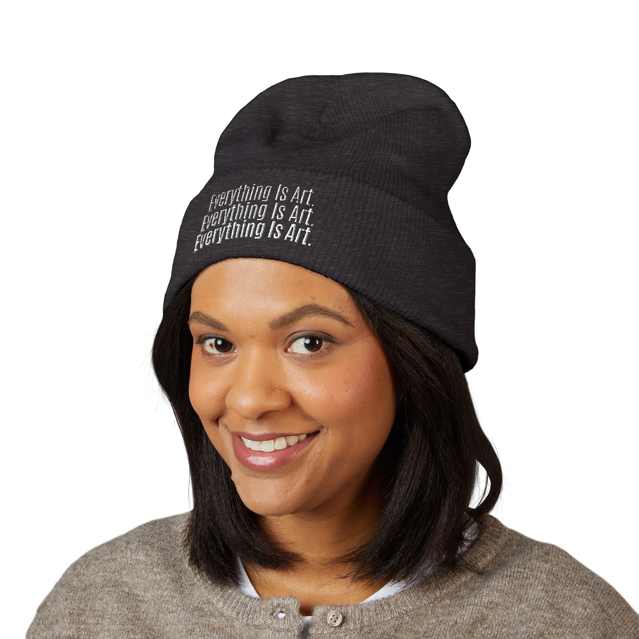 Everything Is Art cuffed beanie with white lettering – view 25