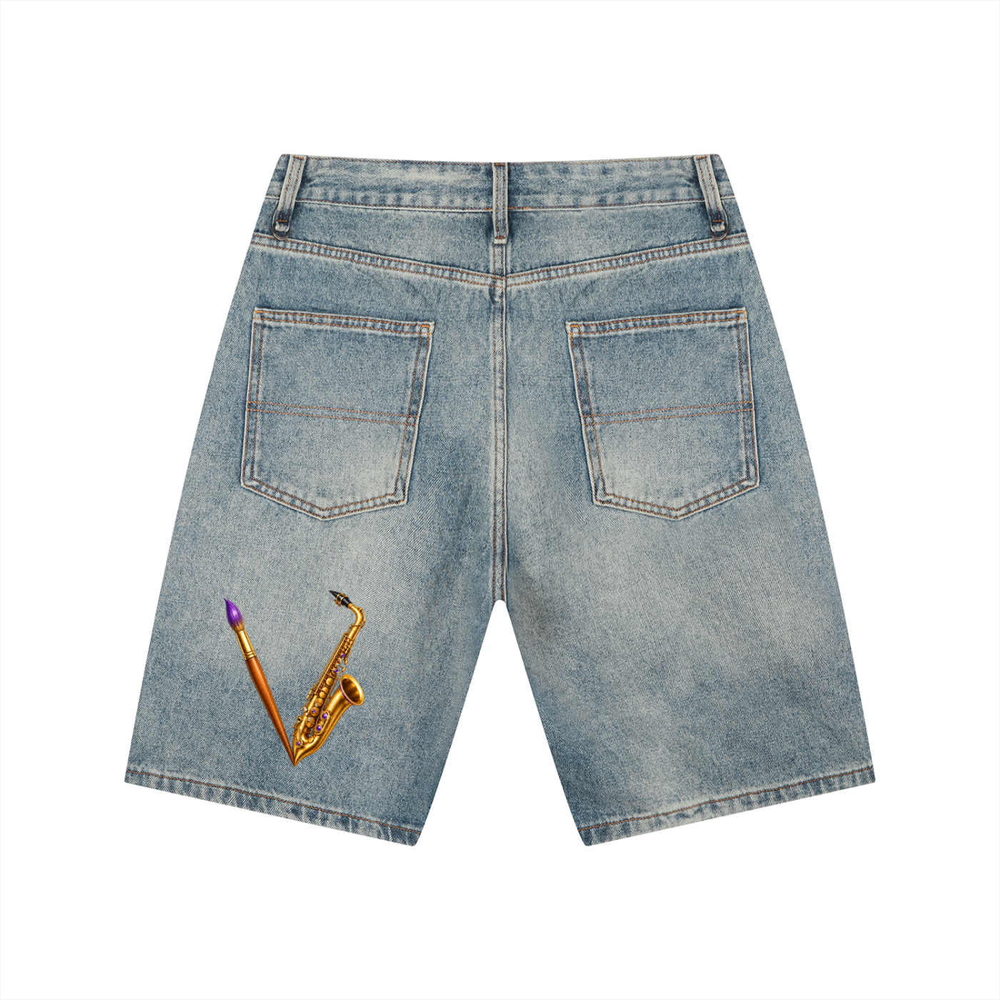 Men’s For the Love of Art Vintage-Wash Denim Shorts