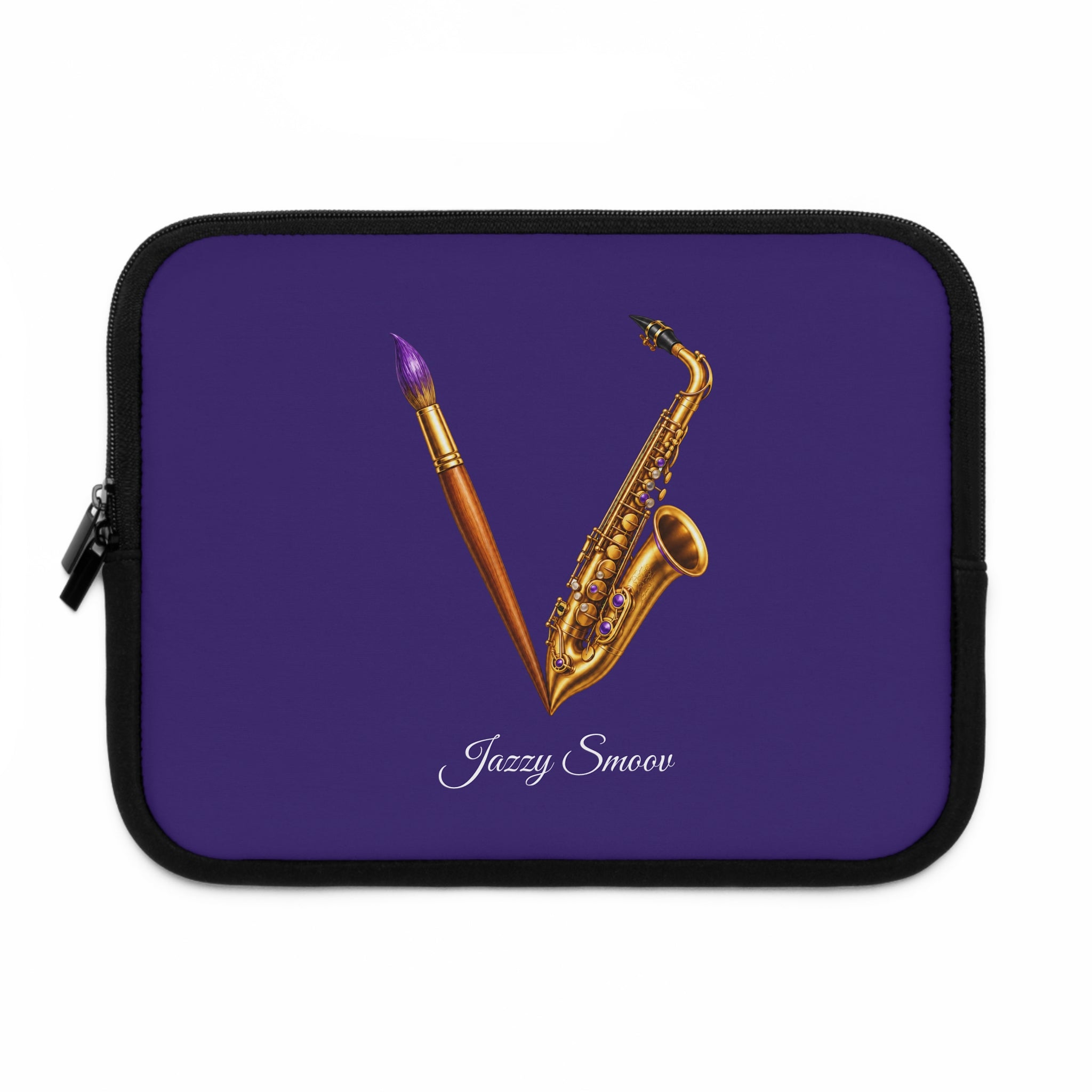 Jazzy Smoov purple saxophone art laptop sleeve