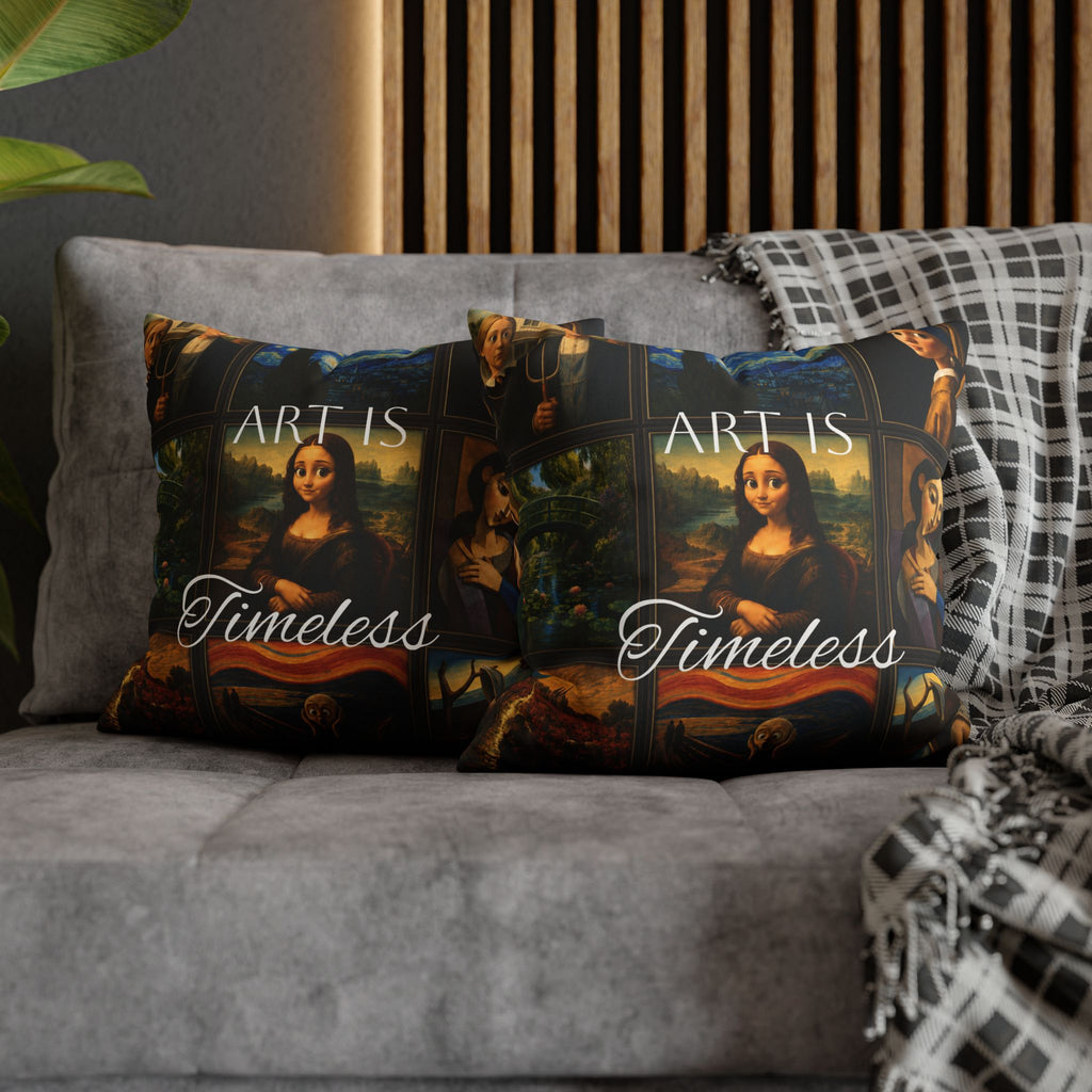 Art Is Timeless museum collage faux suede pillow cover