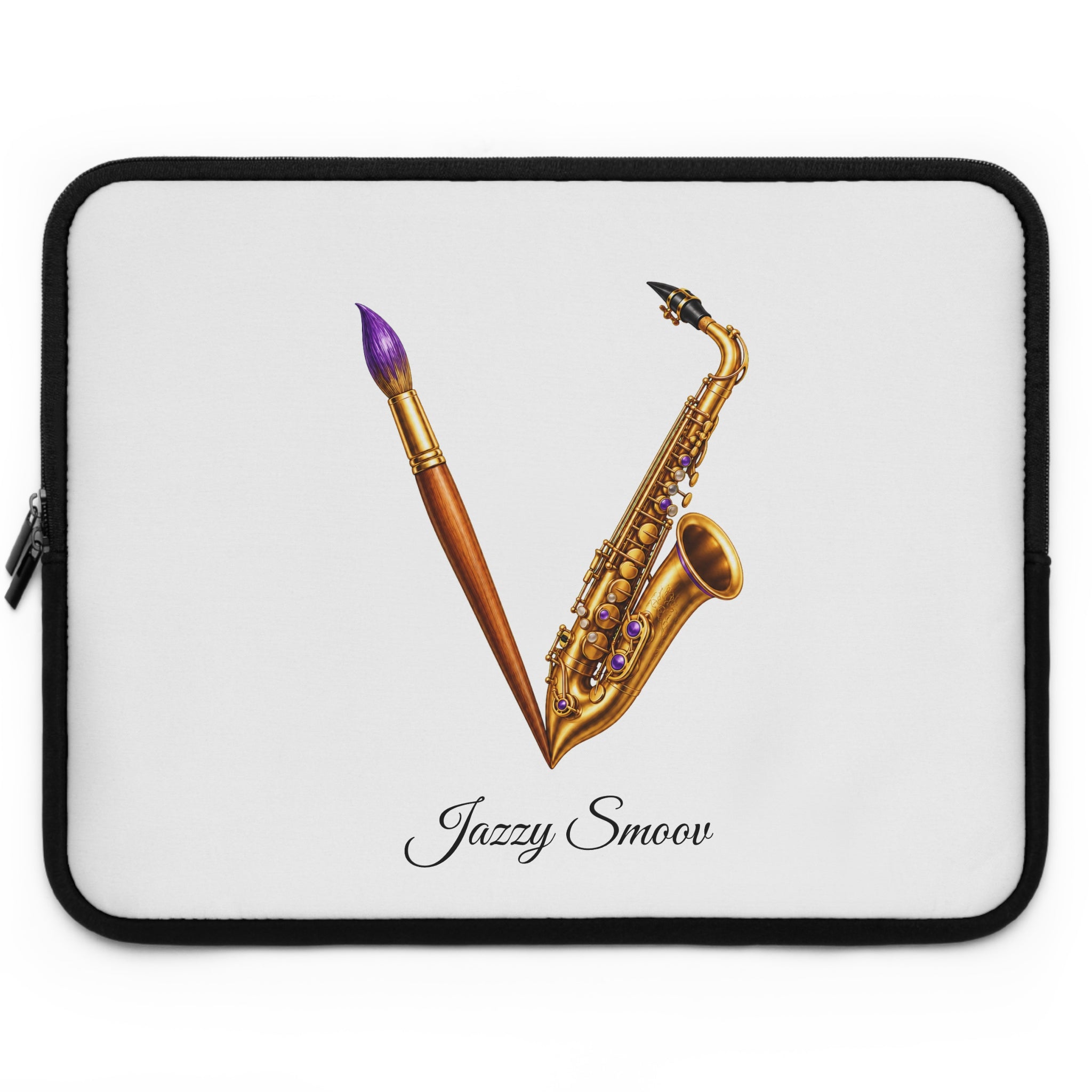 Jazzy Smoov white saxophone art laptop sleeve