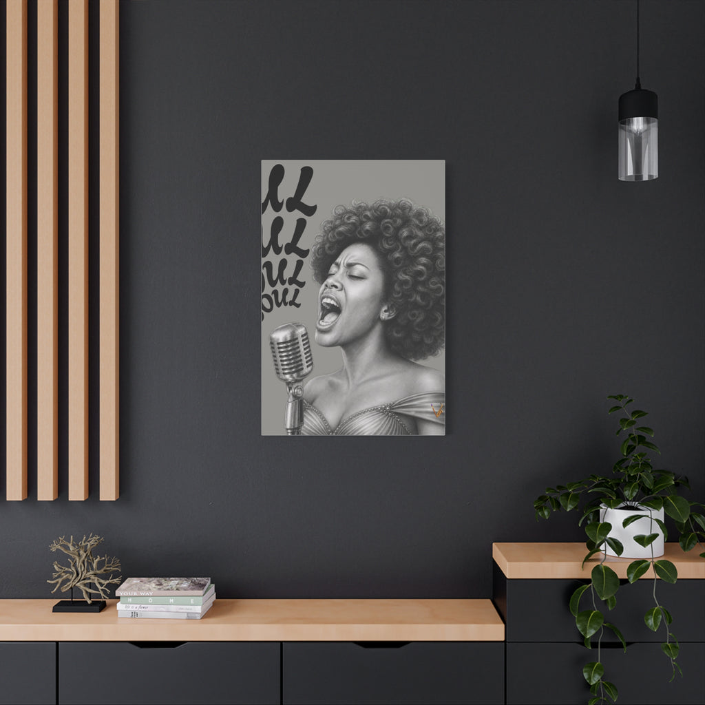 Female soul singer monochrome matte canvas wall art