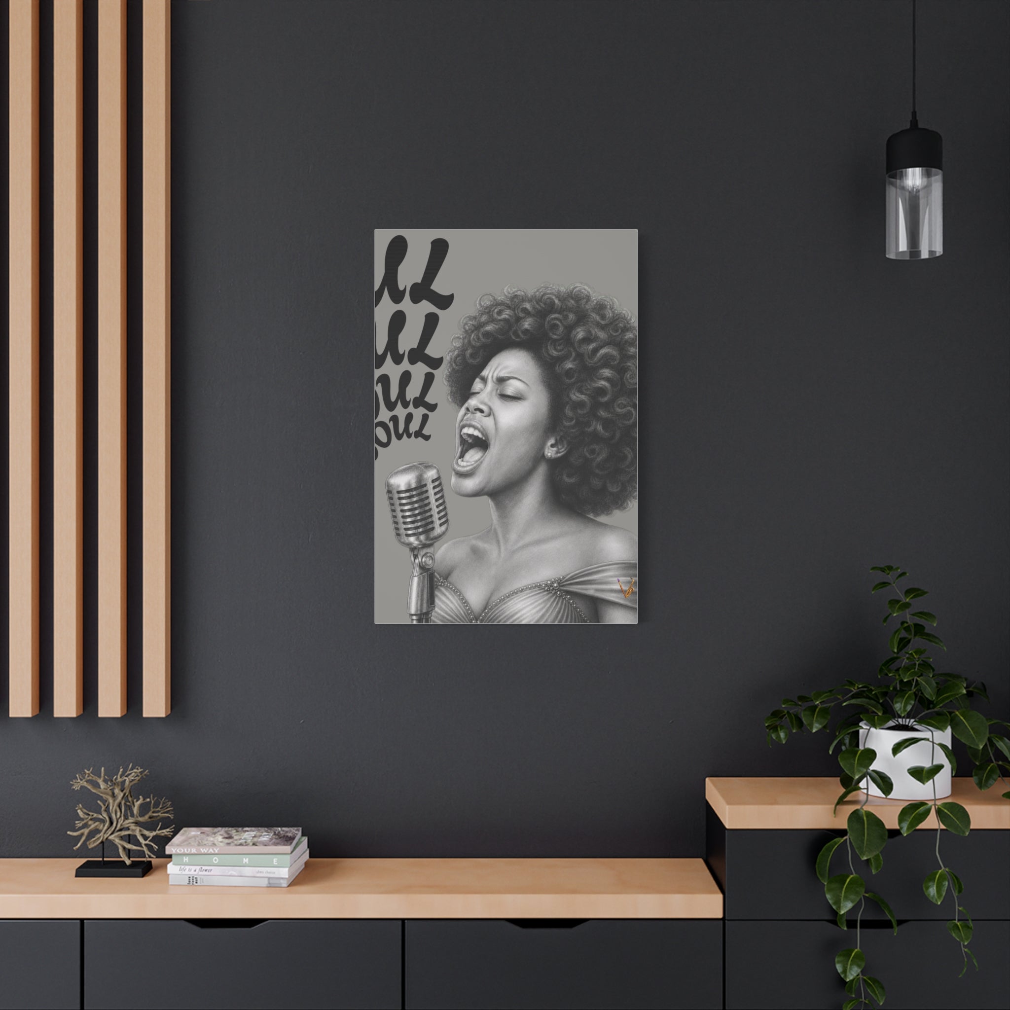 Female soul singer monochrome matte canvas wall art