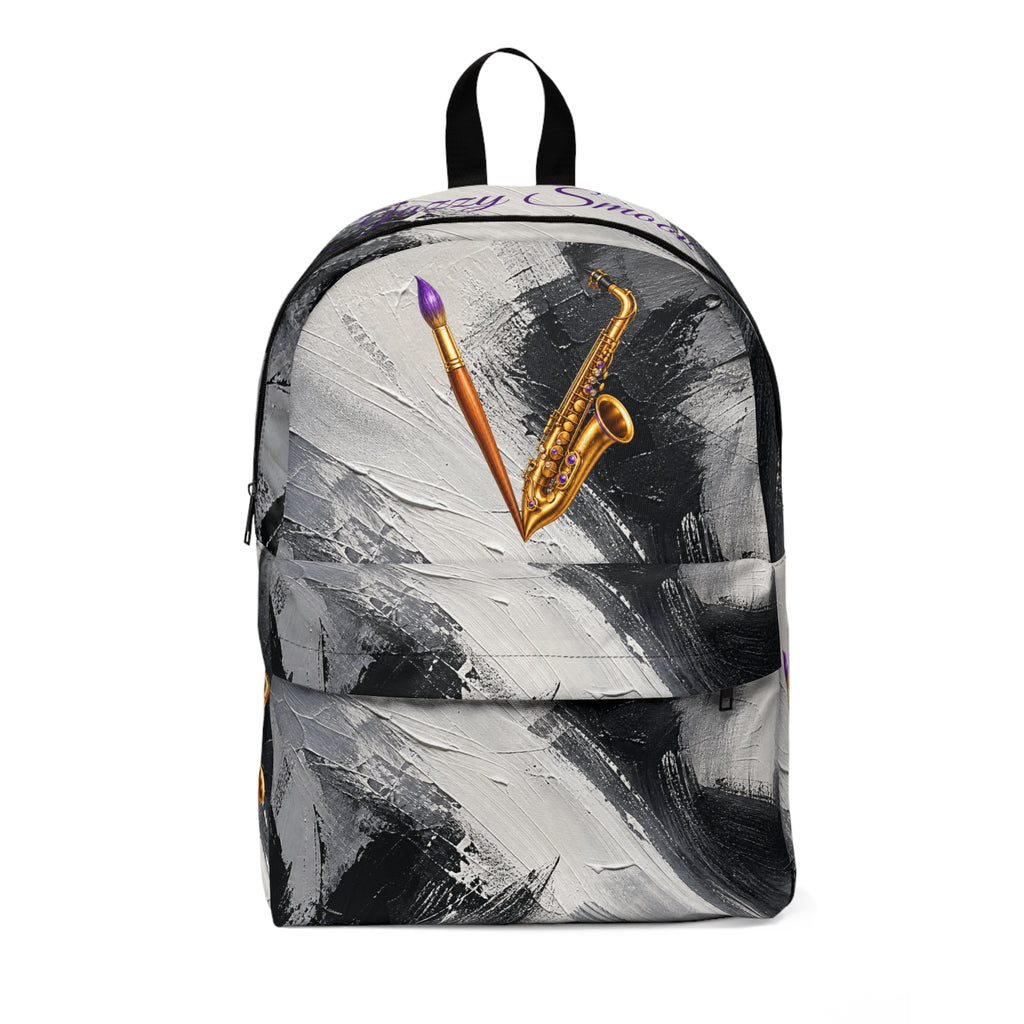 Jazzy Smoov black and white art backpack