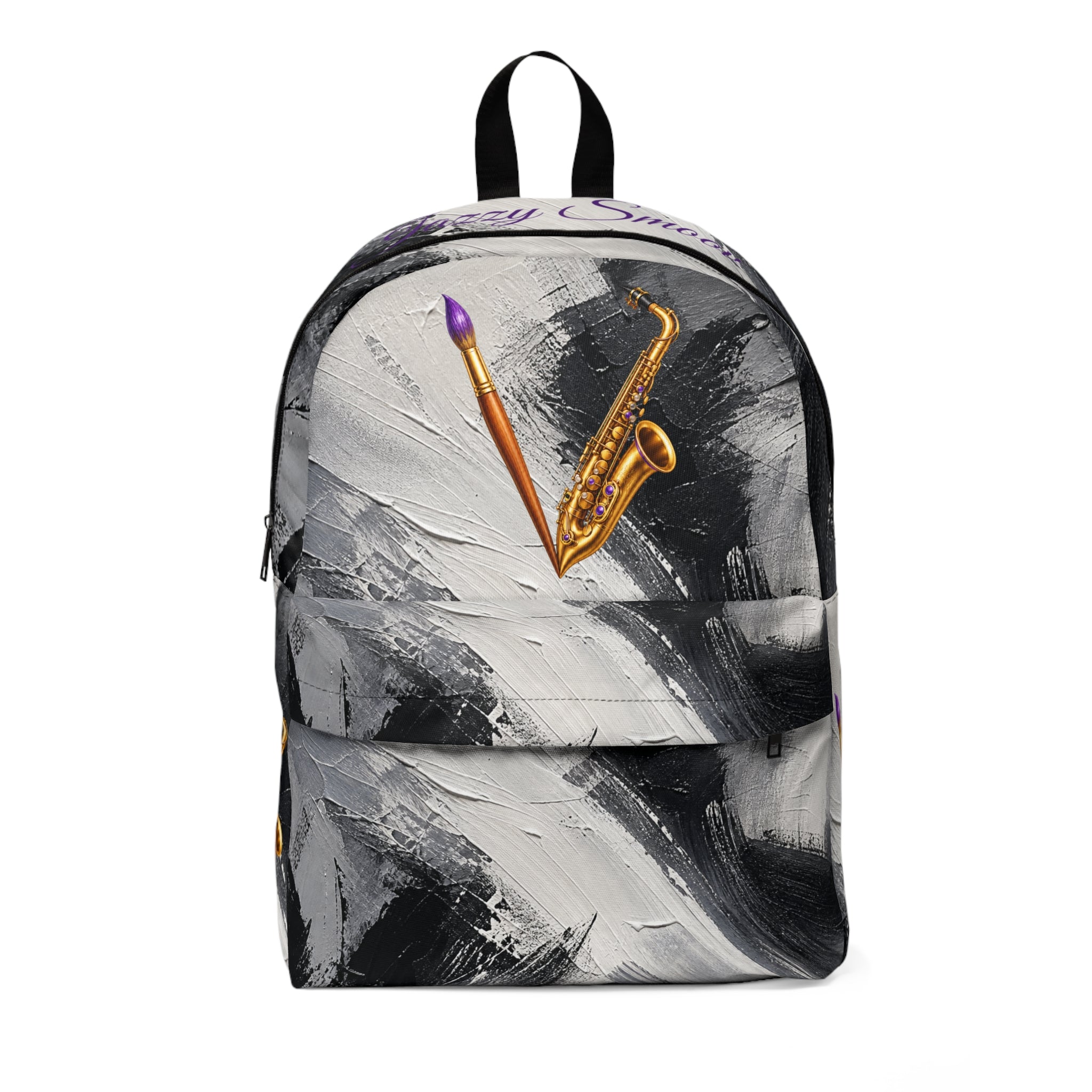 Jazzy Smoov black and white art backpack
