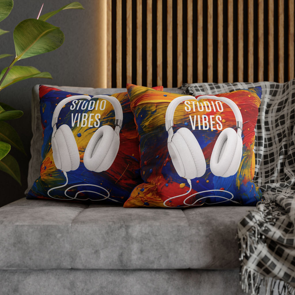 Studio Vibes colorful headphone throw pillow cover