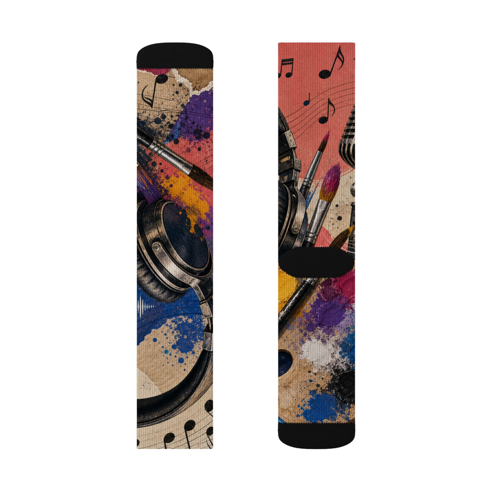Art and music collage cushioned crew socks