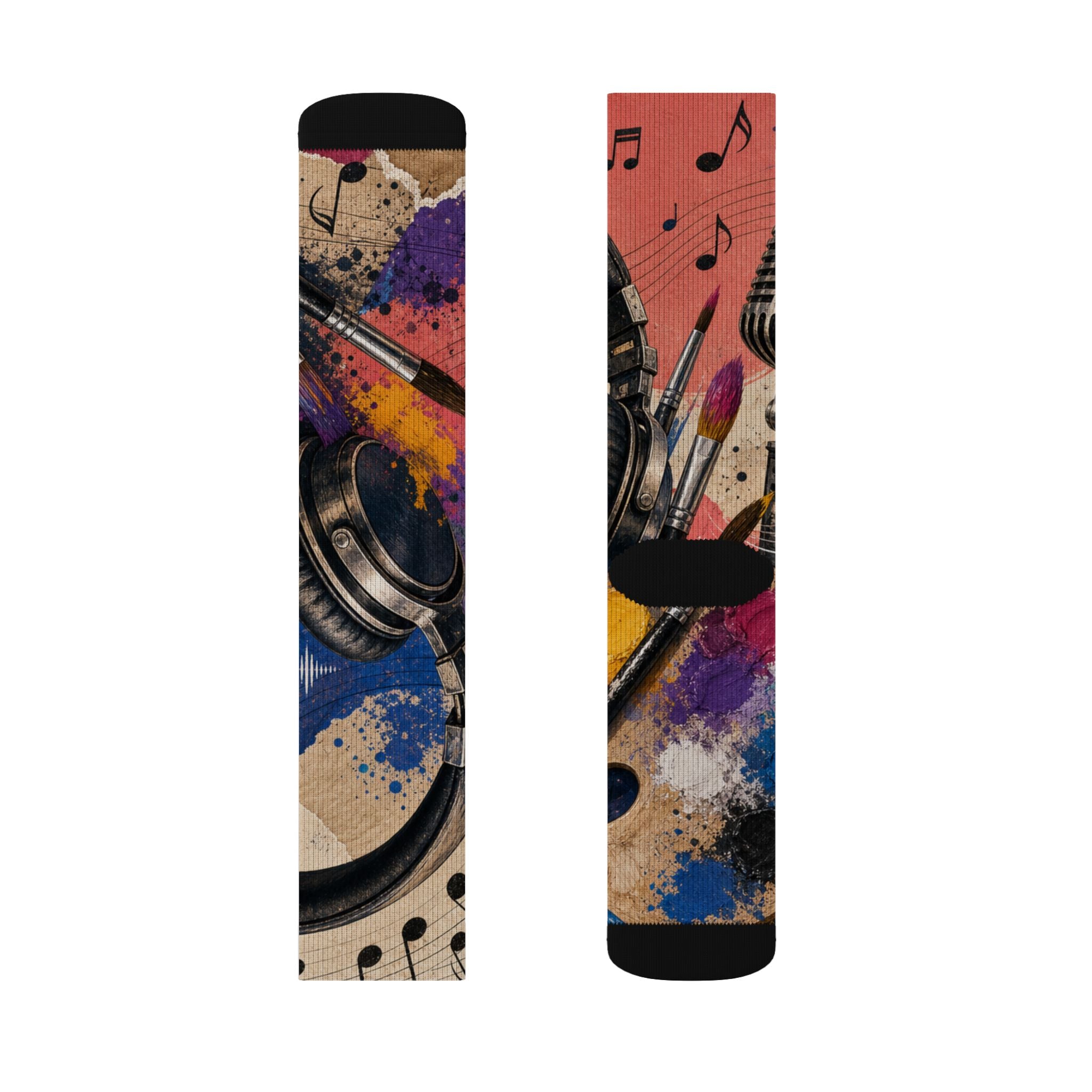 Art and music collage cushioned crew socks