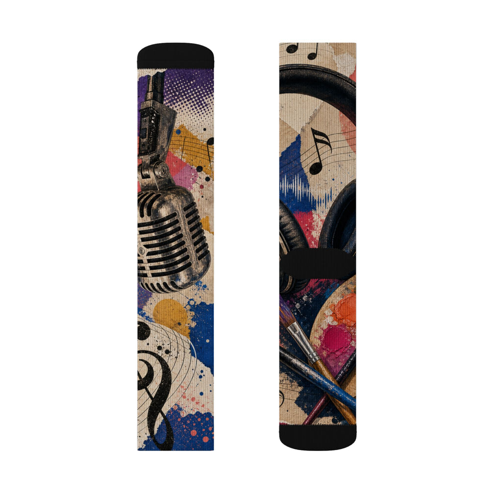Art and music collage cushioned crew socks