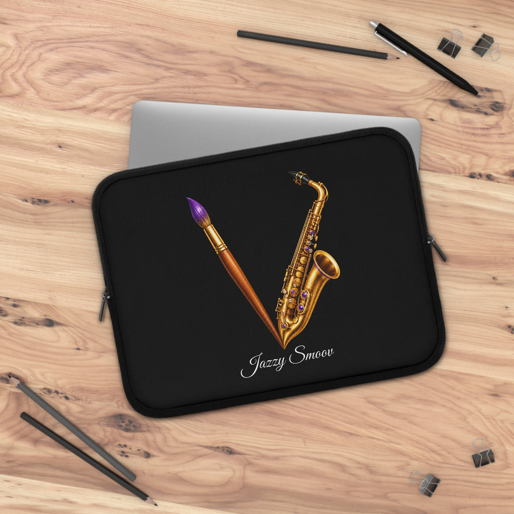 Jazzy Groove black saxophone art laptop sleeve