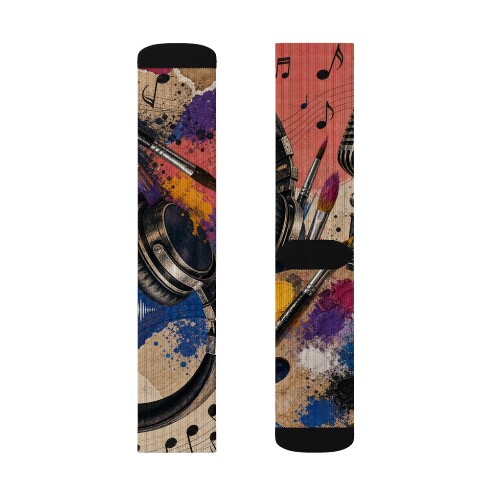 Art and music collage cushioned crew socks
