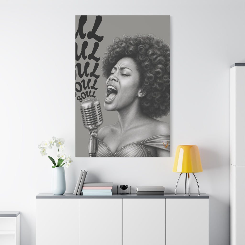 Female soul singer monochrome matte canvas wall art