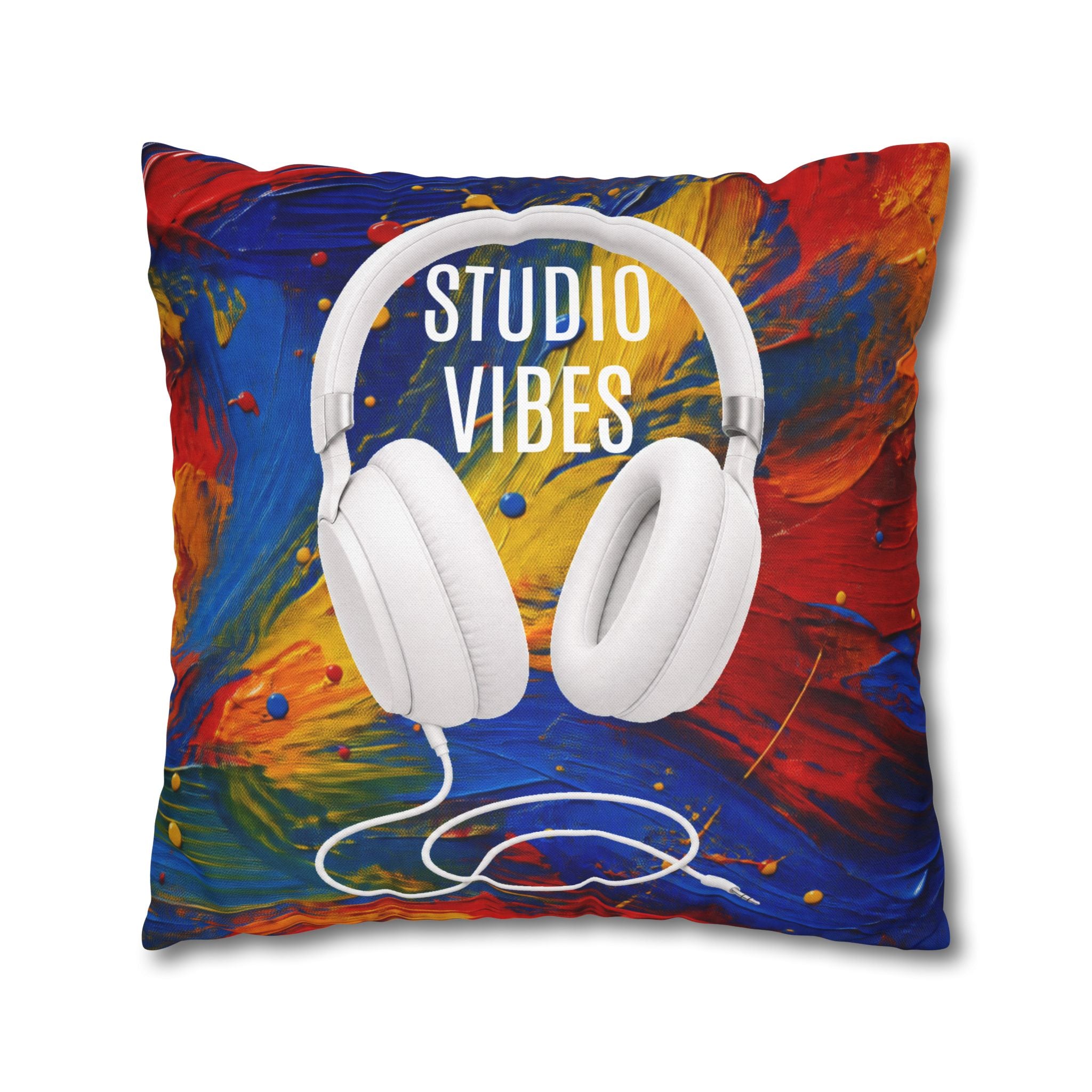 Studio Vibes colorful headphone throw pillow cover