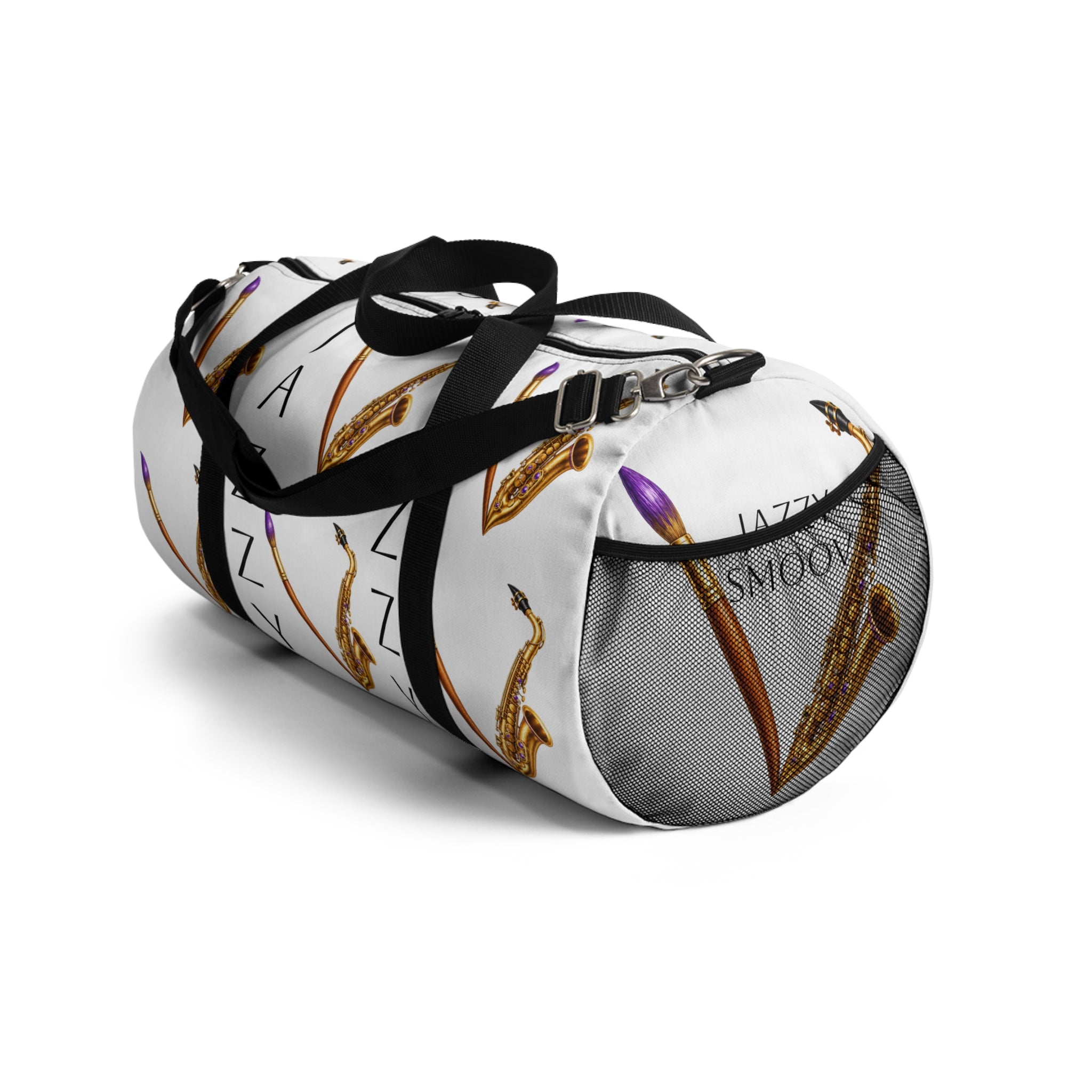Jazzy Smoov saxophone print duffel bag