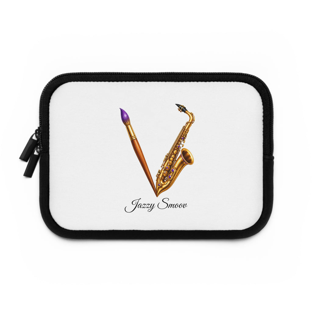 Jazzy Smoov white saxophone art laptop sleeve