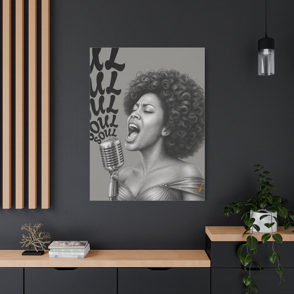Female soul singer monochrome matte canvas wall art