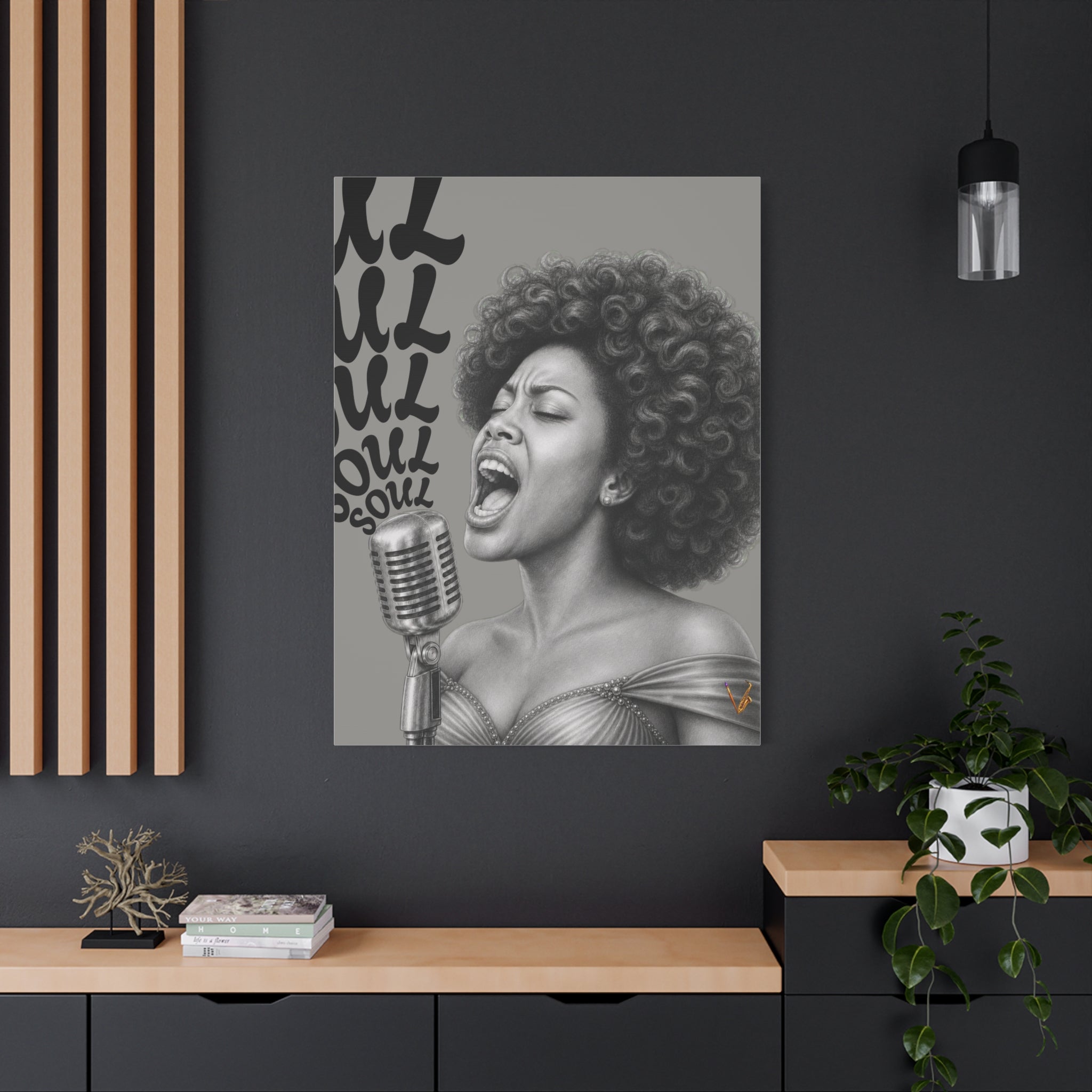 Female soul singer monochrome matte canvas wall art