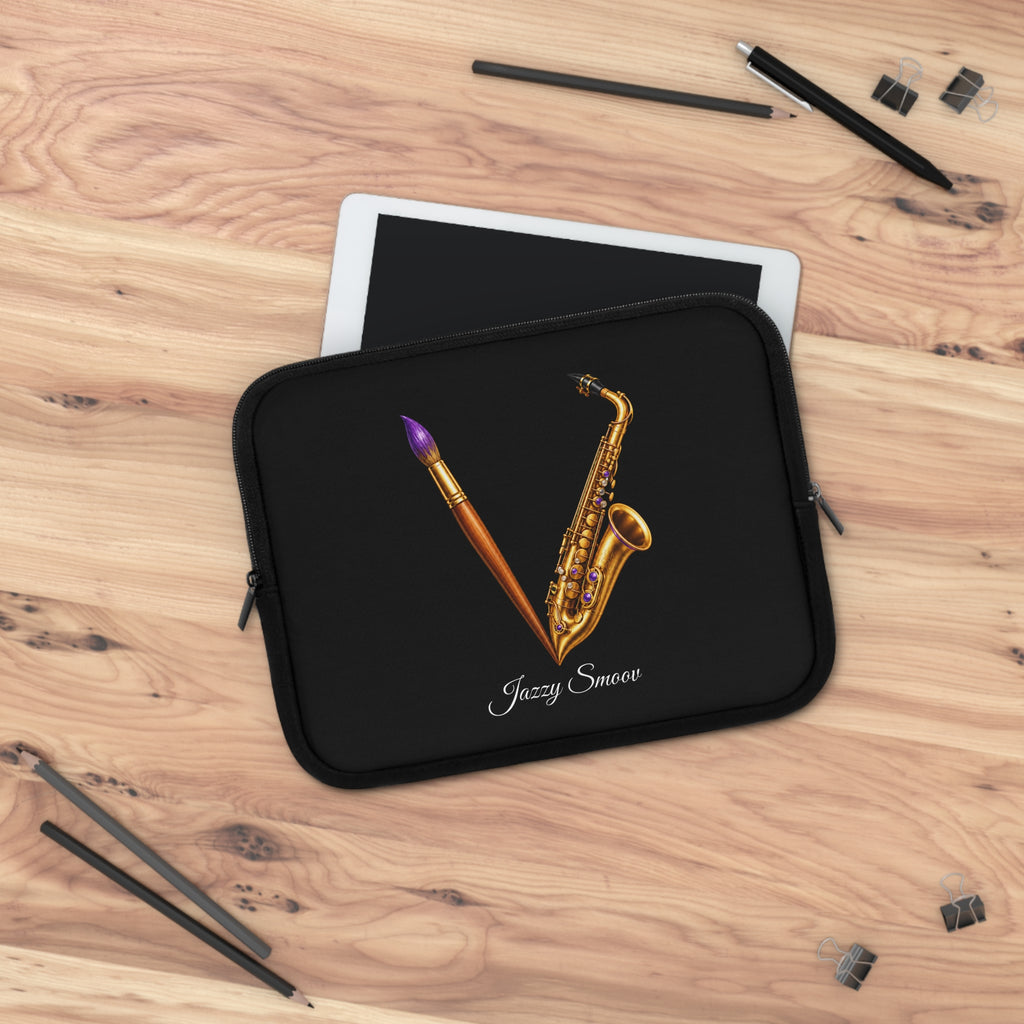 Jazzy Groove black saxophone art laptop sleeve