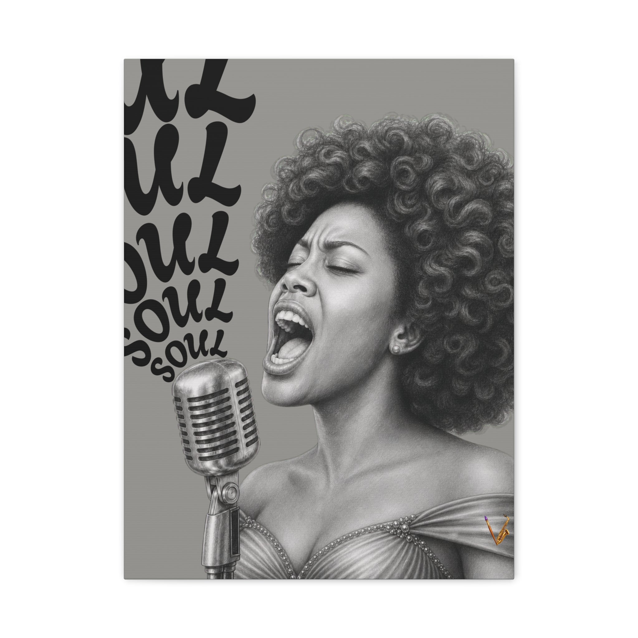 Female soul singer monochrome matte canvas wall art