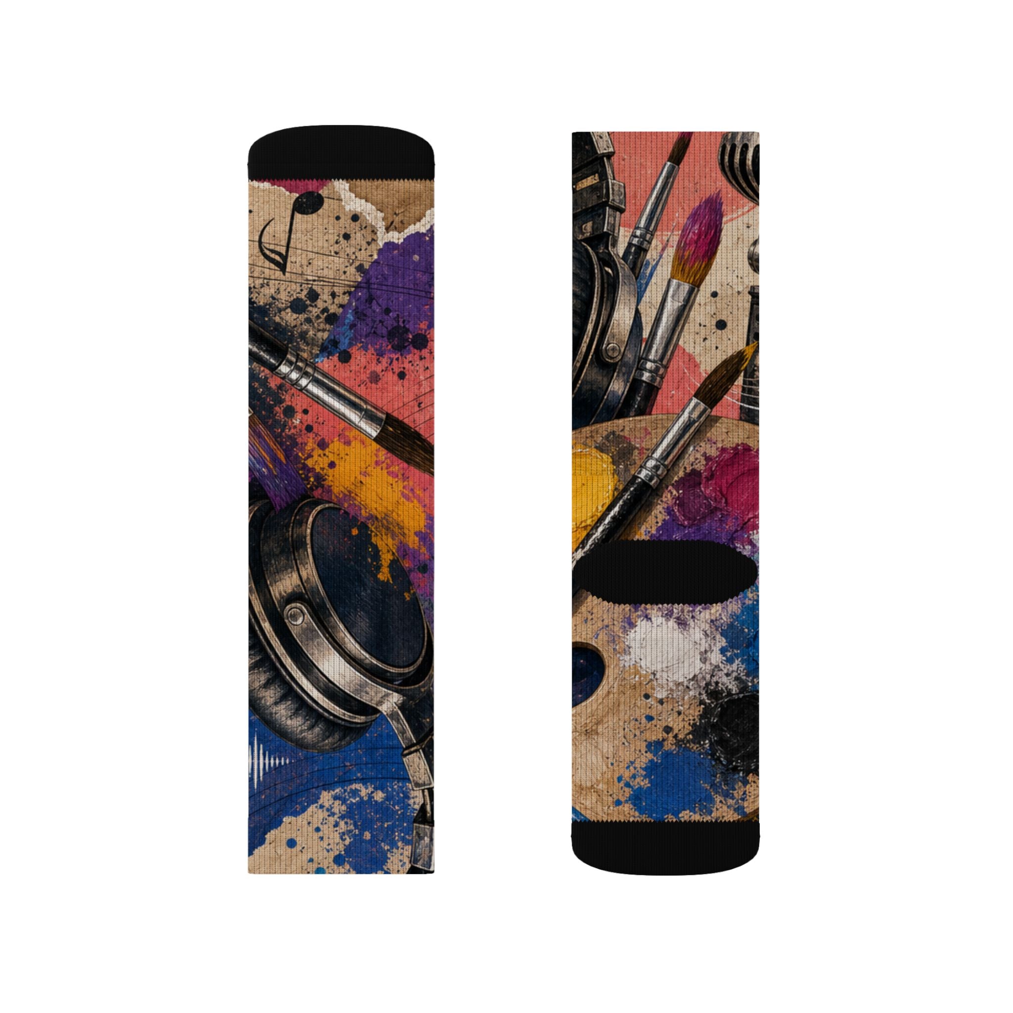Art and music collage cushioned crew socks