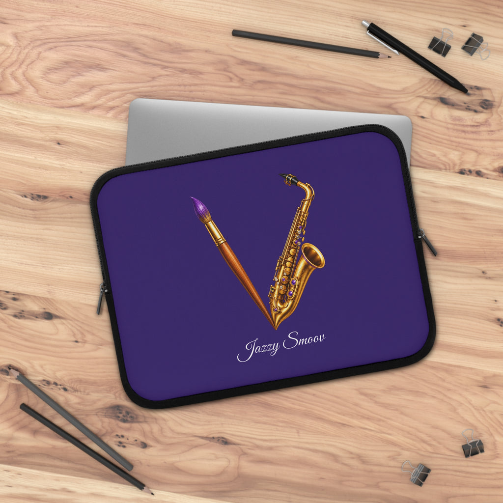 Jazzy Smoov purple saxophone art laptop sleeve