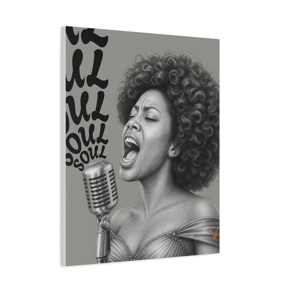Female soul singer monochrome matte canvas wall art