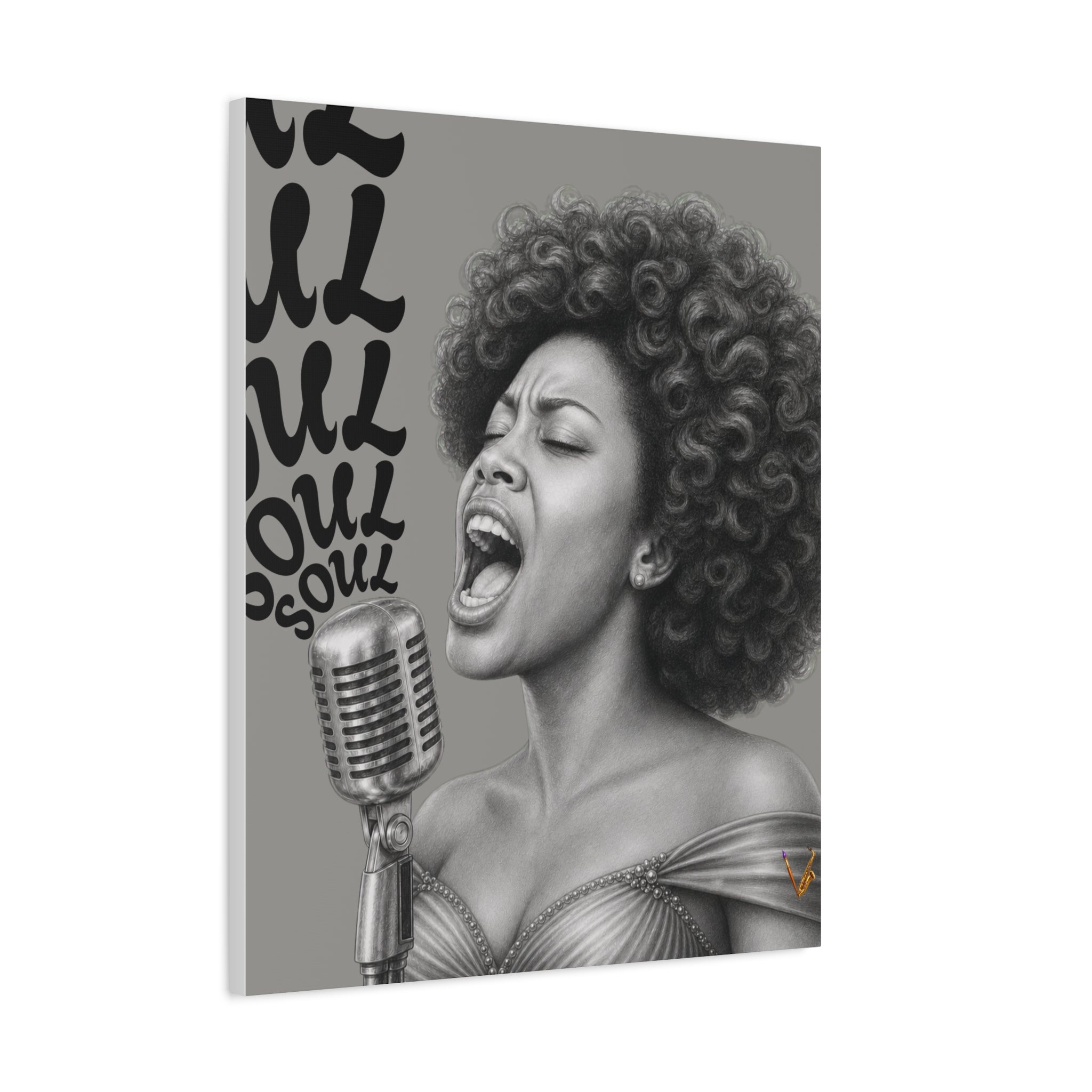 Female soul singer monochrome matte canvas wall art