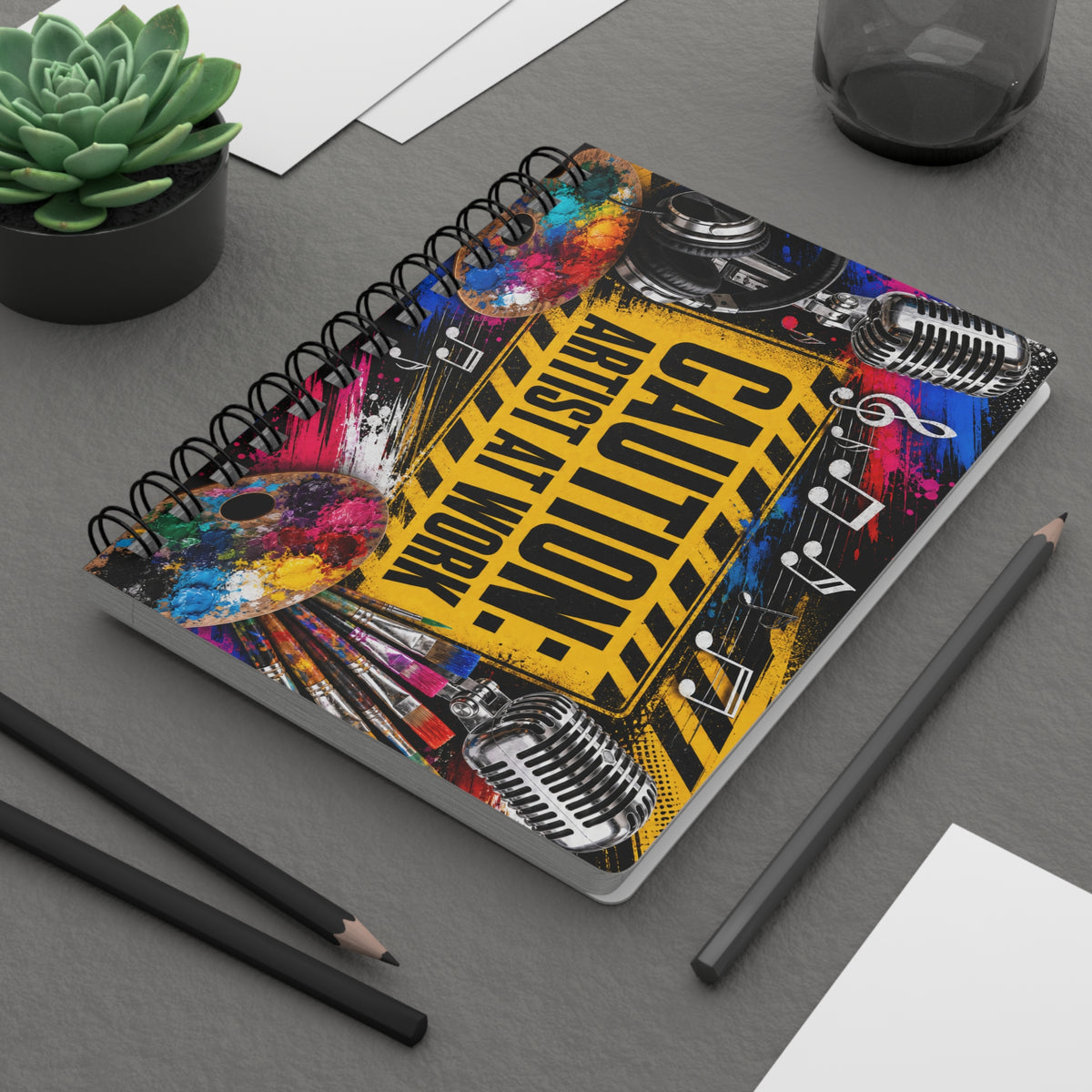 Caution Artist at Work Spiral Journal — Creative Notebook