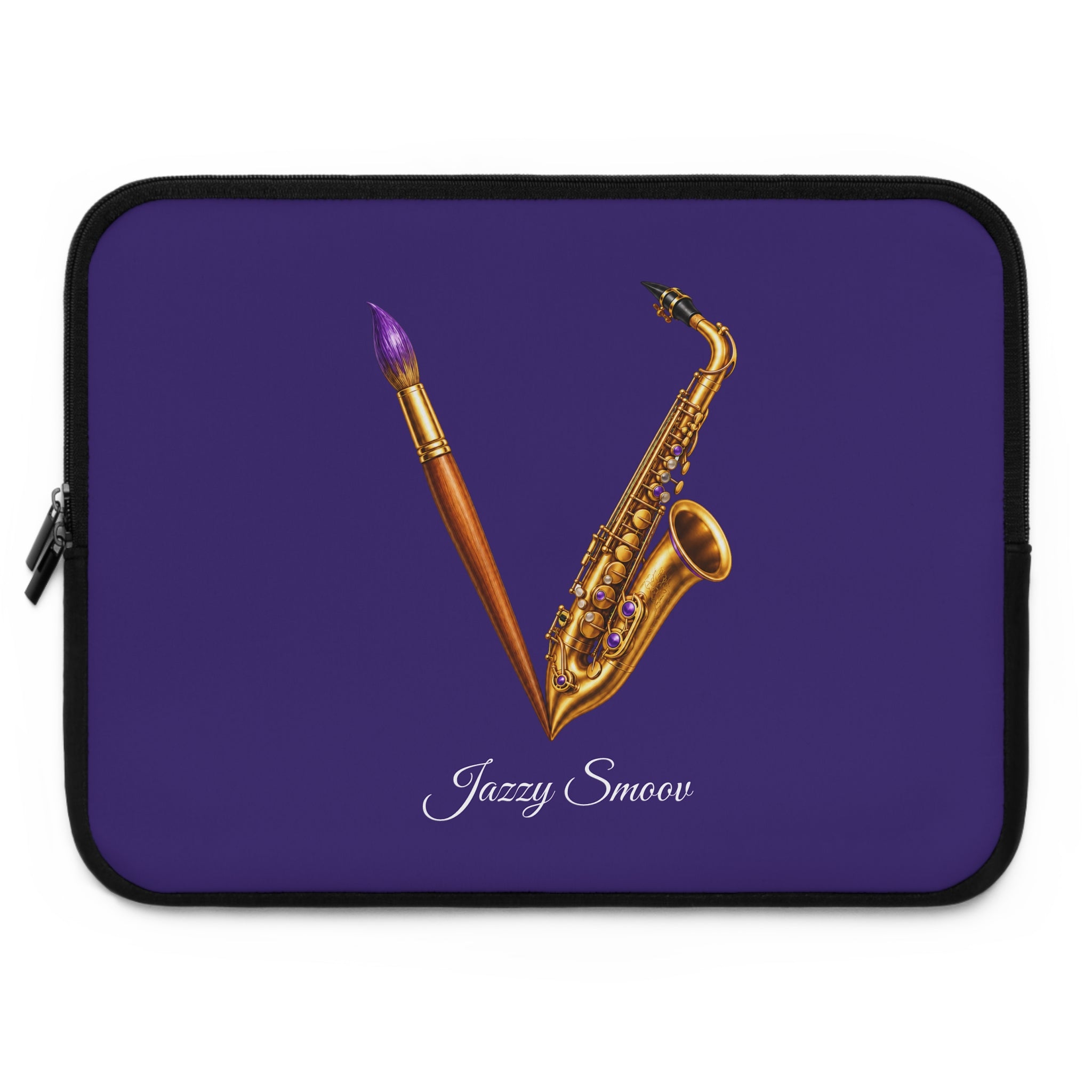 Jazzy Smoov purple saxophone art laptop sleeve
