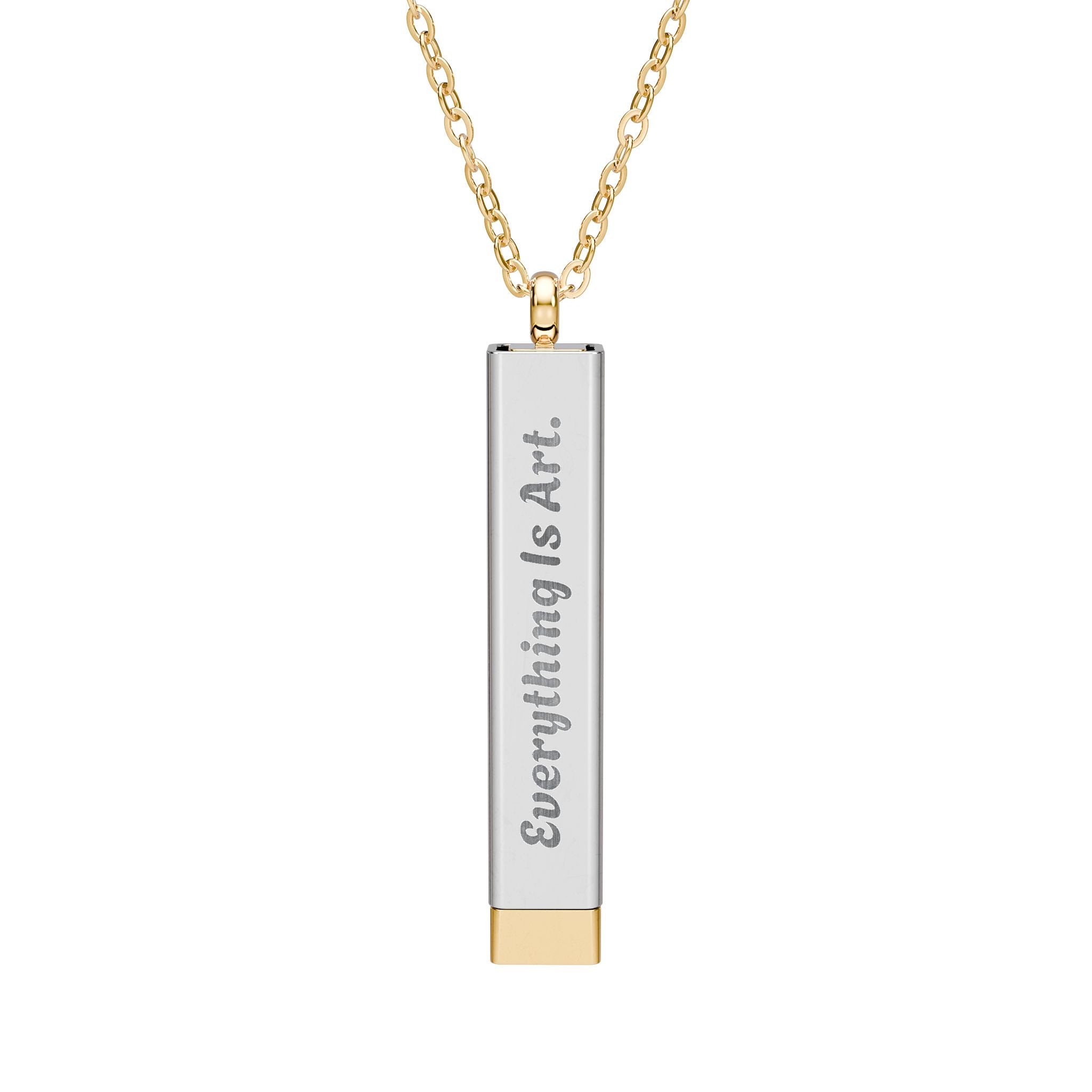 Everything Is Art hidden message bar necklace