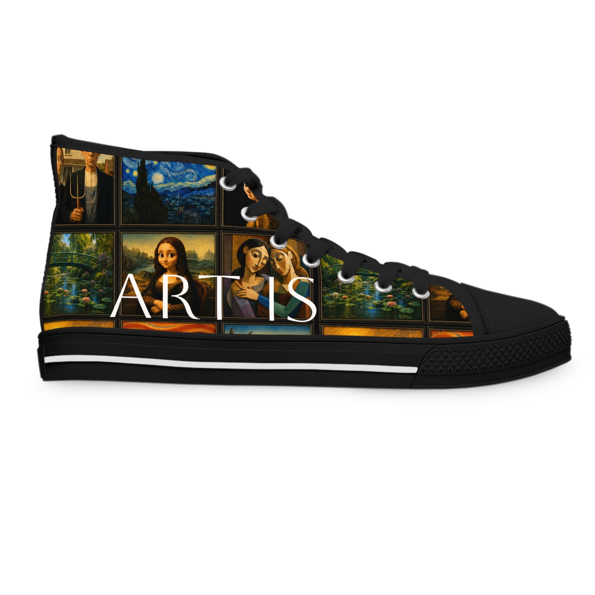 Women’s Art Is Timeless museum collage high-top sneakers