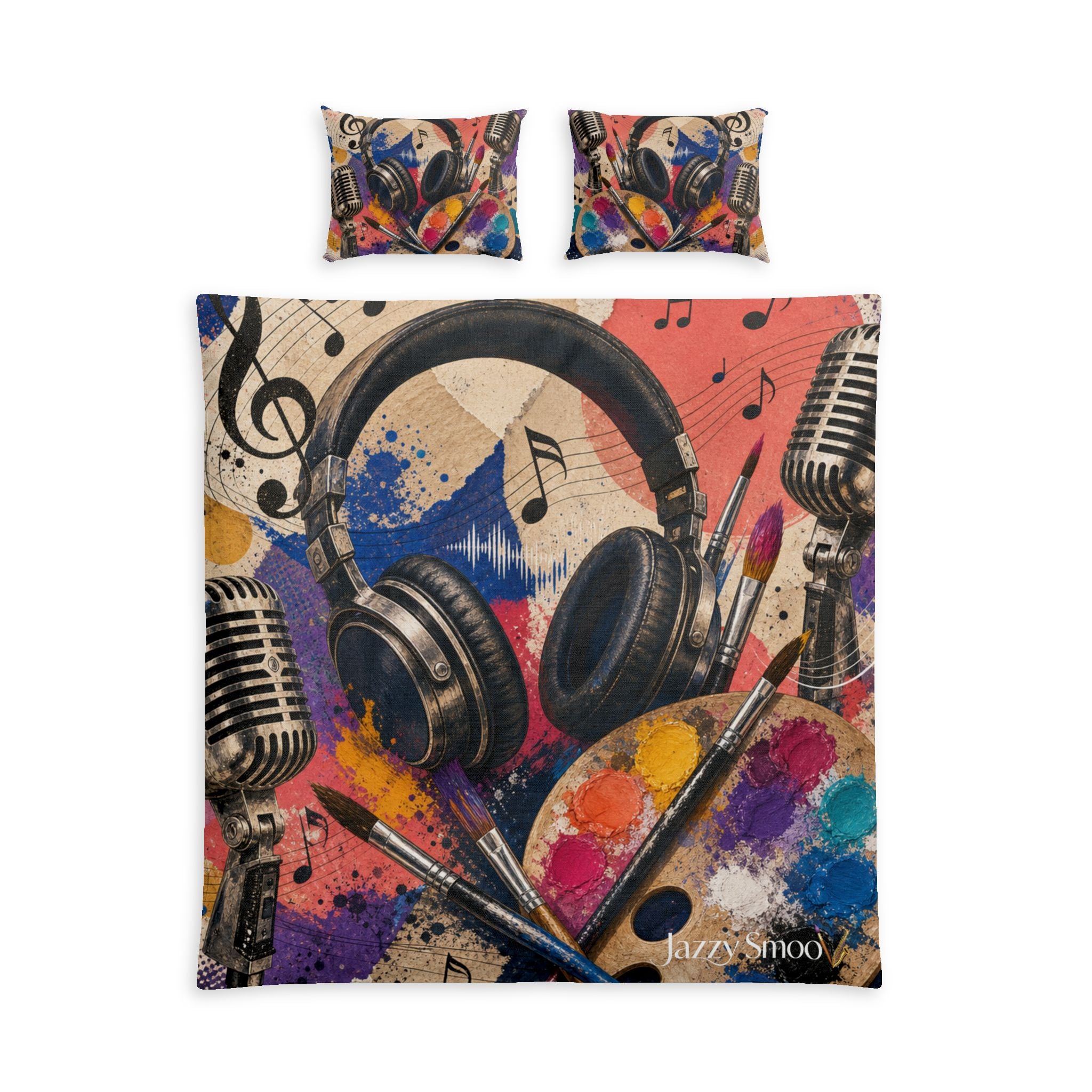 Art and music cotton duvet cover set with headphones and microphones – view 3