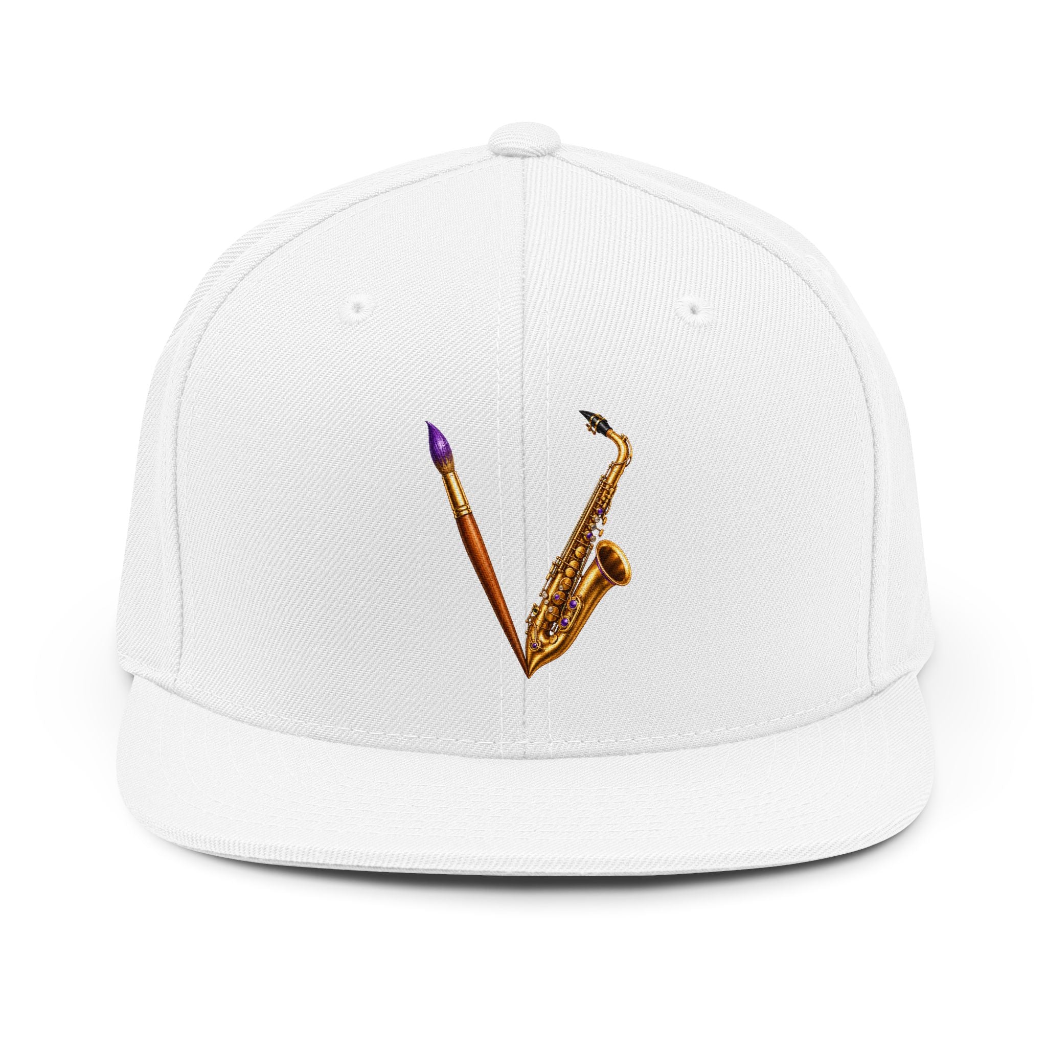 Jazzy Smoov saxophone and paintbrush embroidered snapback hat