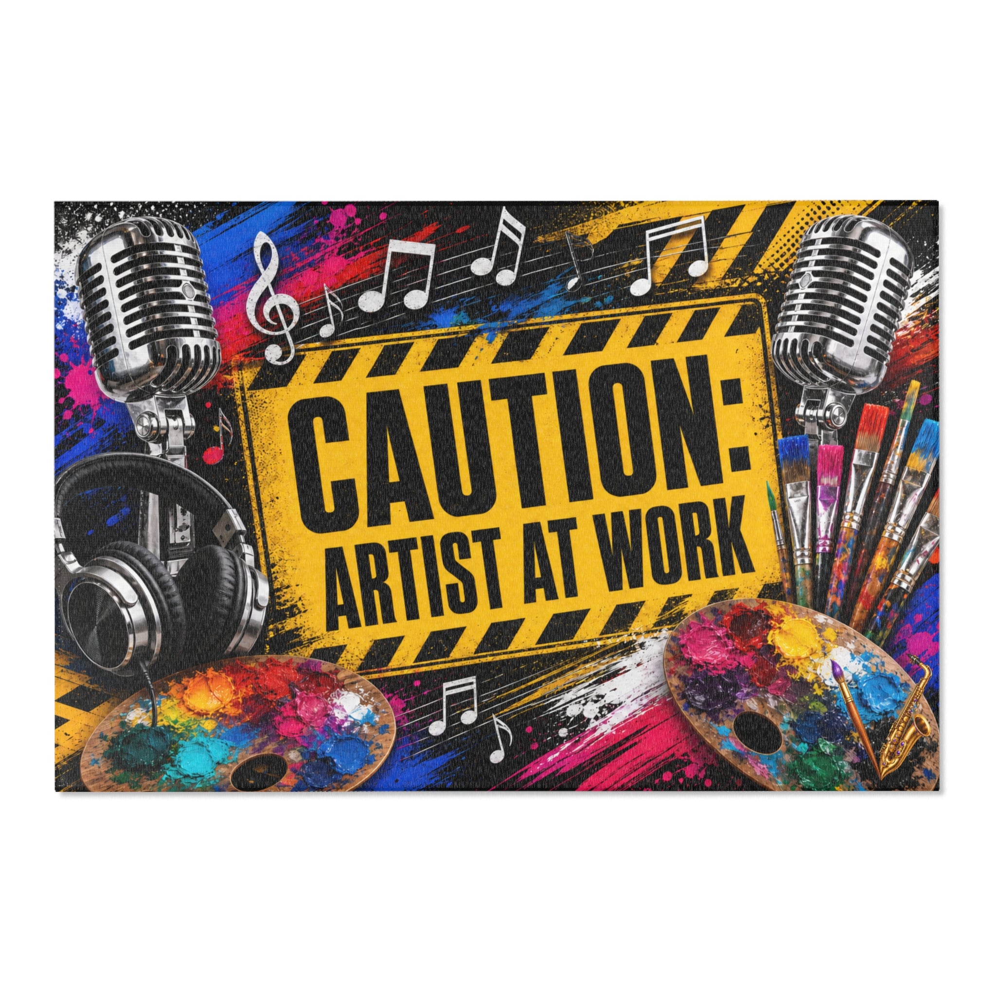 Caution Artist at Work colorful studio area rug