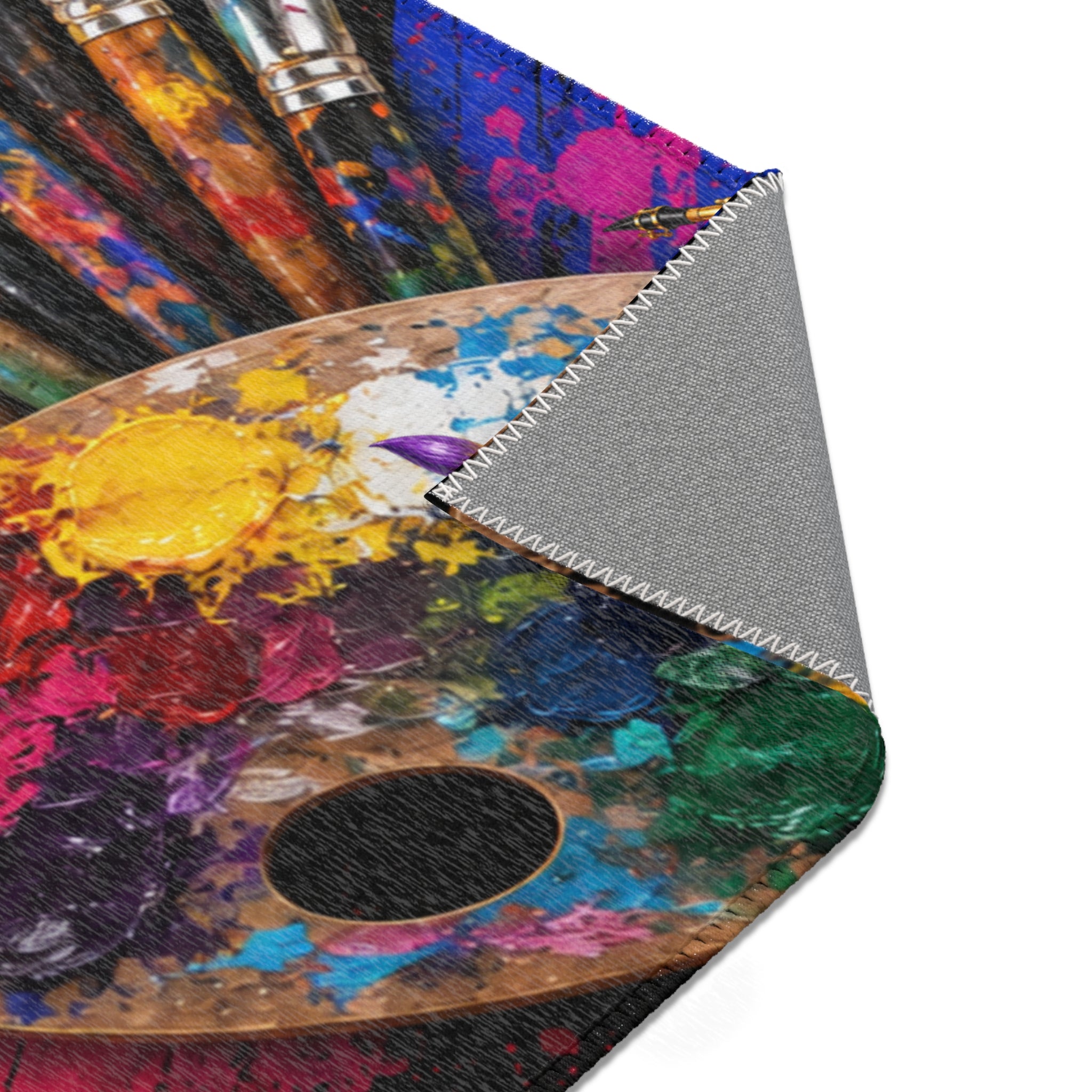 Caution Artist at Work colorful studio area rug