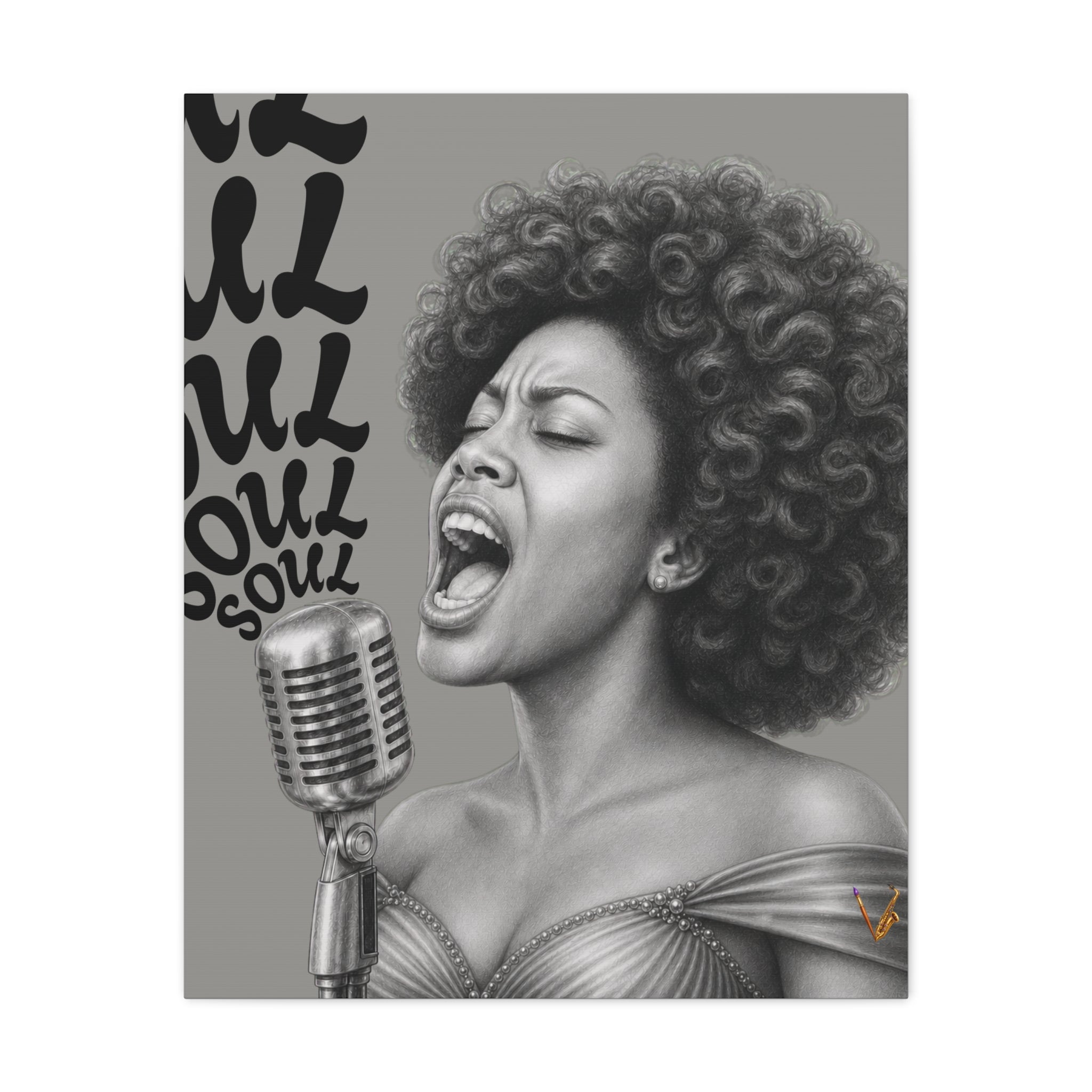 Female soul singer monochrome matte canvas wall art