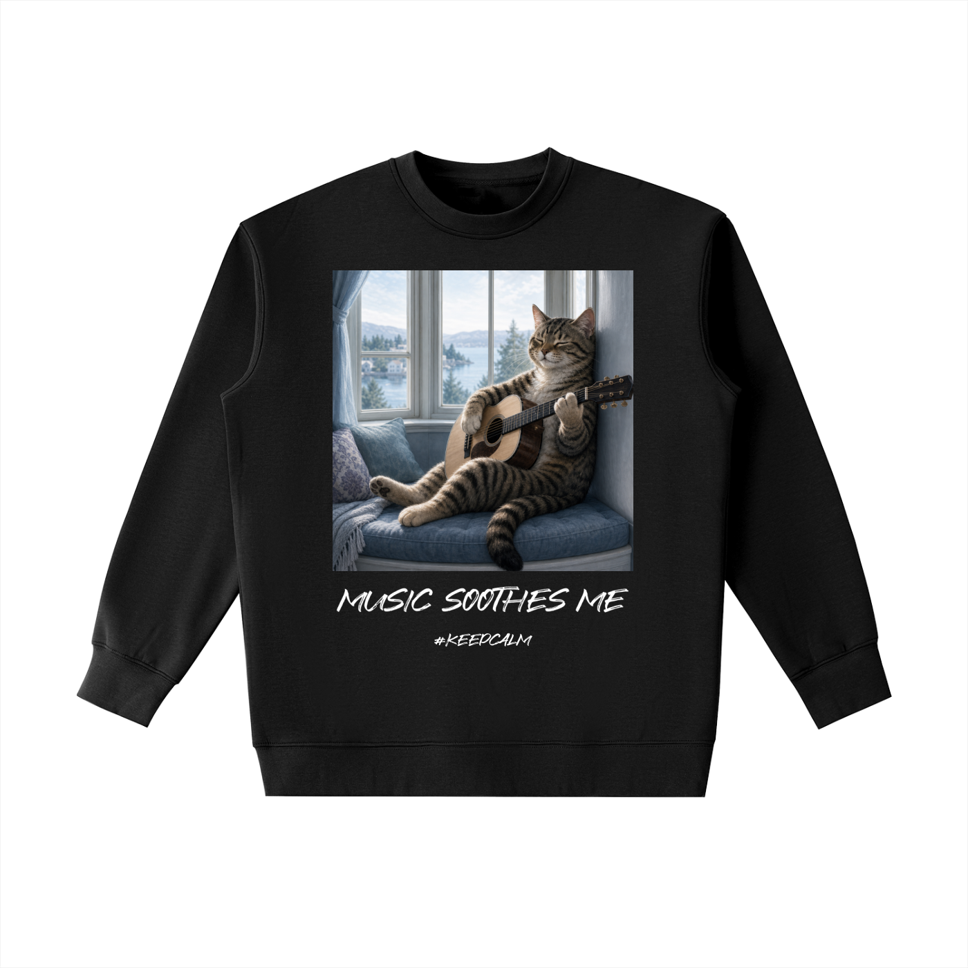 Music Soothes Me Cat & Guitar Graphic Sweatshirt – product image 1